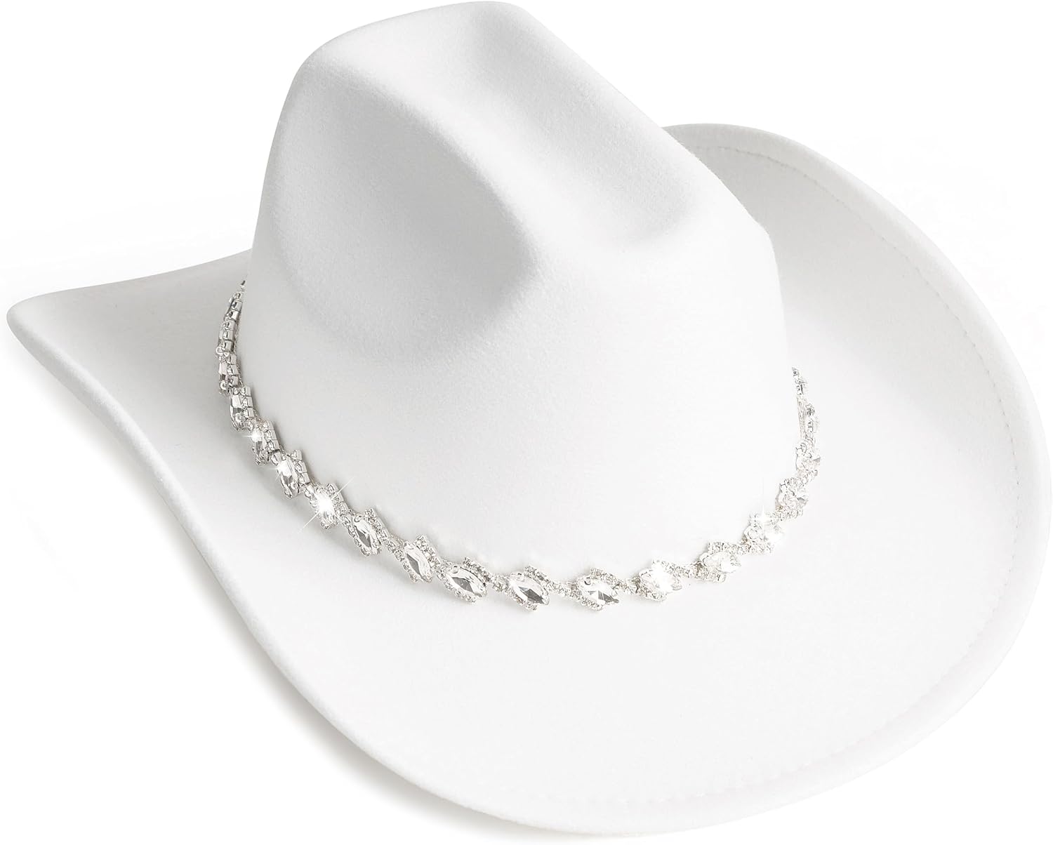 White Cowgirl Hats Pinched Wide Brim Cowboy Hat for Women