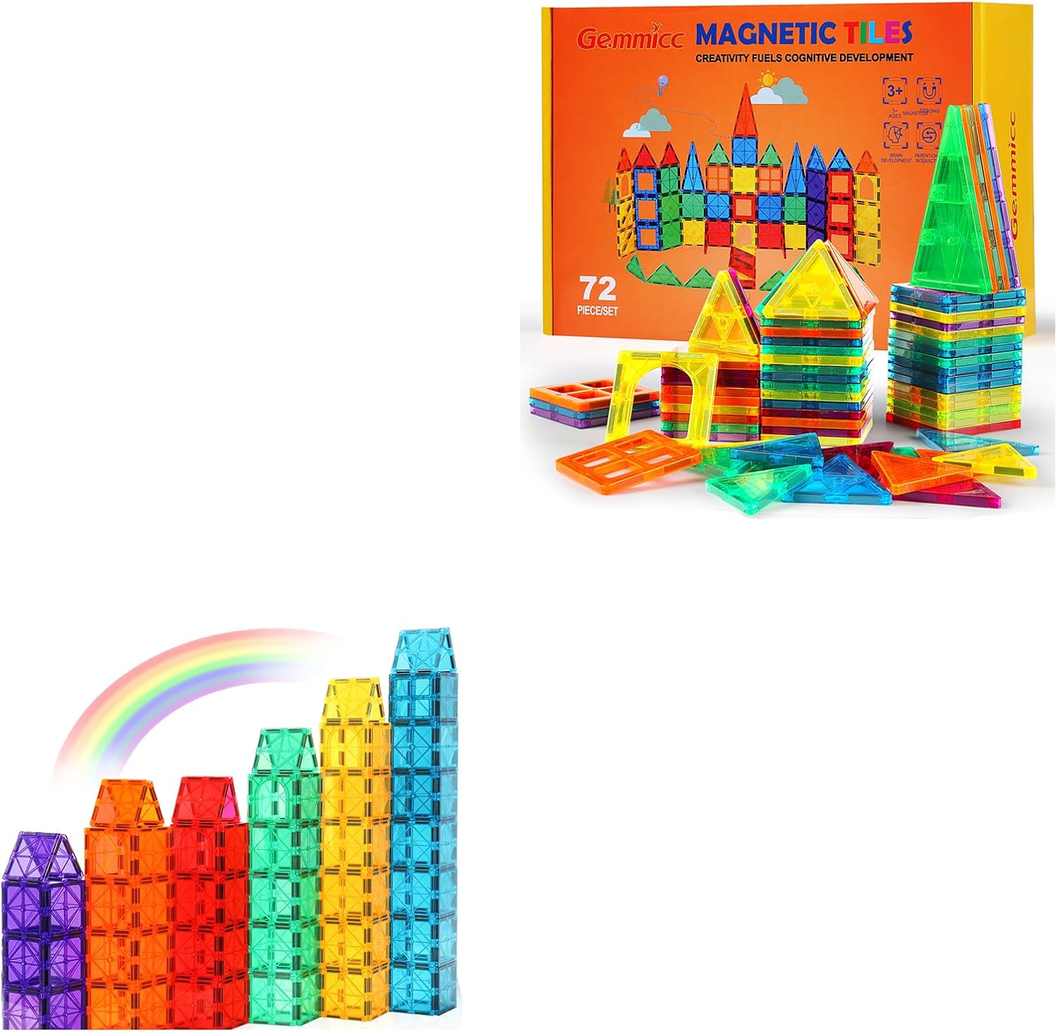 Gemmicc Magnetic Tiles Starter Set + 72 PCS Magnetic Tiles Set