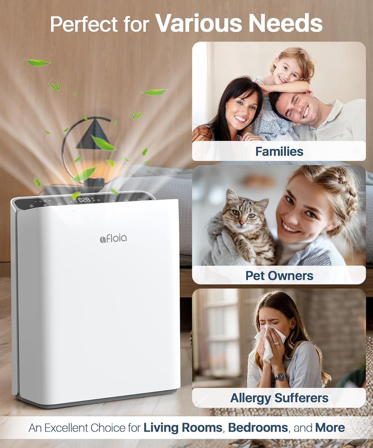 Air Purifier for Home Large Room Bedroom Up to 2000Ft² with PM2.5 Display Air Quality Sensor&Smart Auto Mode, 3-Stage Filter Cleaner Odor Eliminator, Remove Pet Dander Pollen Allergy Dust Mold Smoke