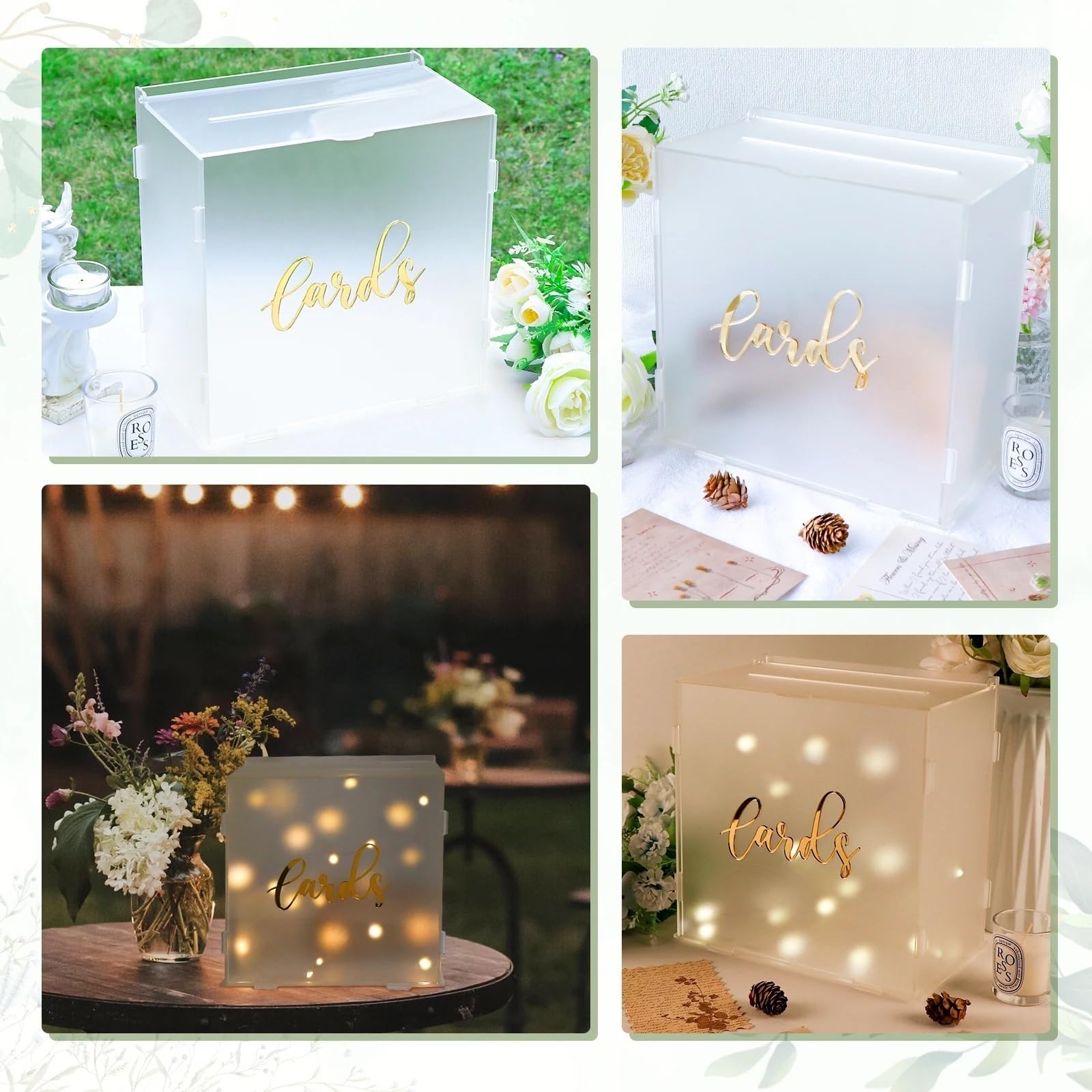 Urne Mariage Boîte à Cartes de Mariage en Acrylique givré, Grande boîte à Cartes Cadeaux for réception de Mariage, fête de Remise de diplôme