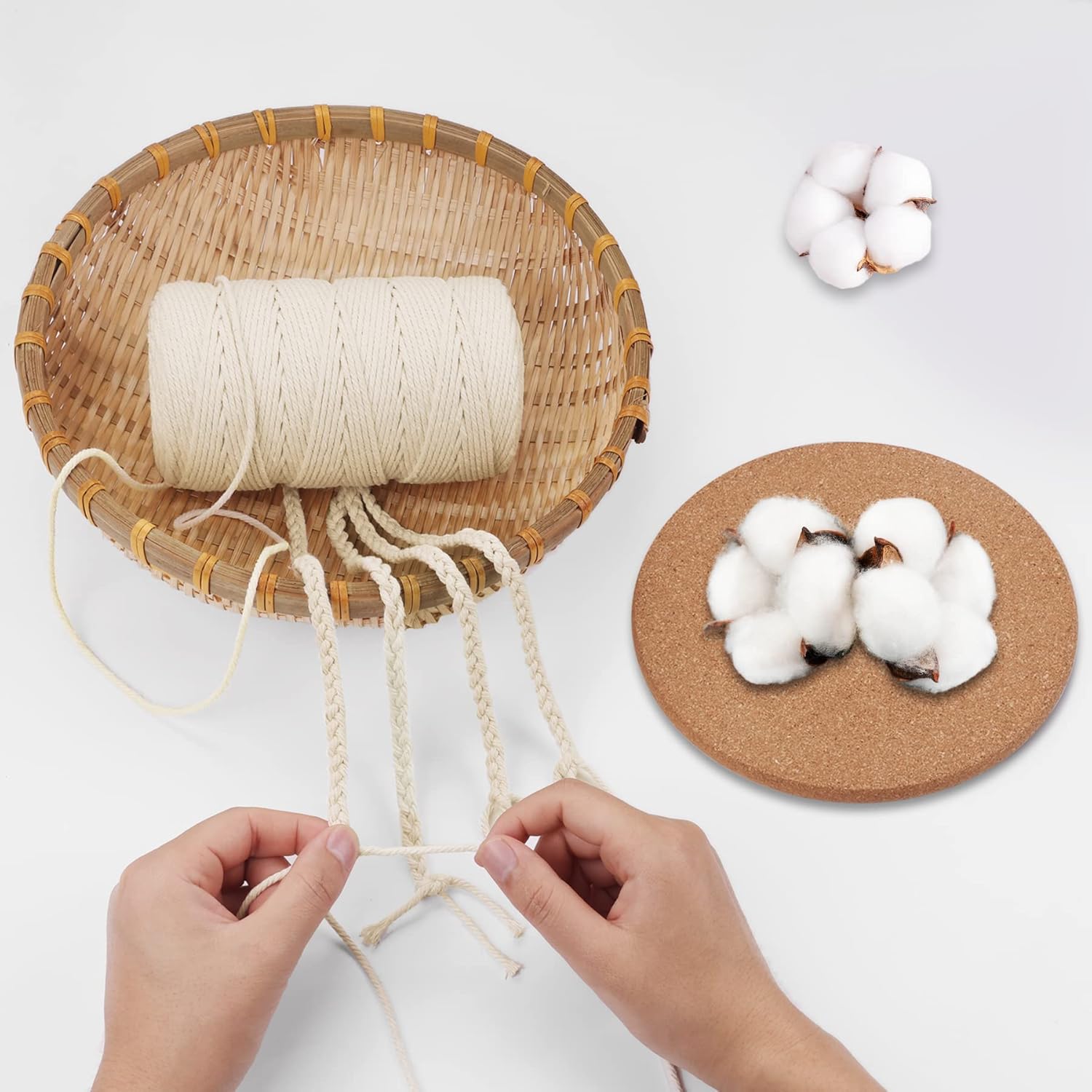 Premium Macrame Yarn Beige, 3 mm x 300 m Large Roll | 100% Cotton & Unbleached | for Large Wall Hangings & Lush Plant Baskets | Super Soft Cotton Cord for Boho Decoration