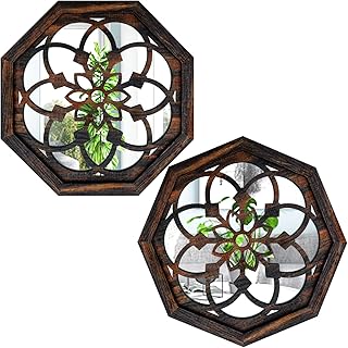 2-Piece Octagon Wall-Mounted Mirrors,Vintage Farmhouse Mirror for Wall D...