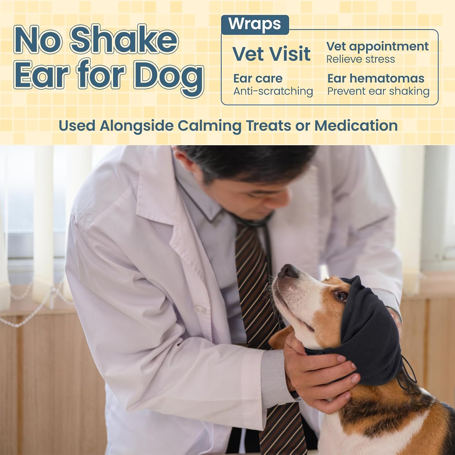 Nanaki Calming Hoodie for Fireworks &Storms -No Shake Ear Wrap Dog Hematoma | Adjustable Calming Ear Covers Anxiety Relief, Soft Ear Protection for Noise Bath Grooming,Ear Muffs for Eating,Car Rides