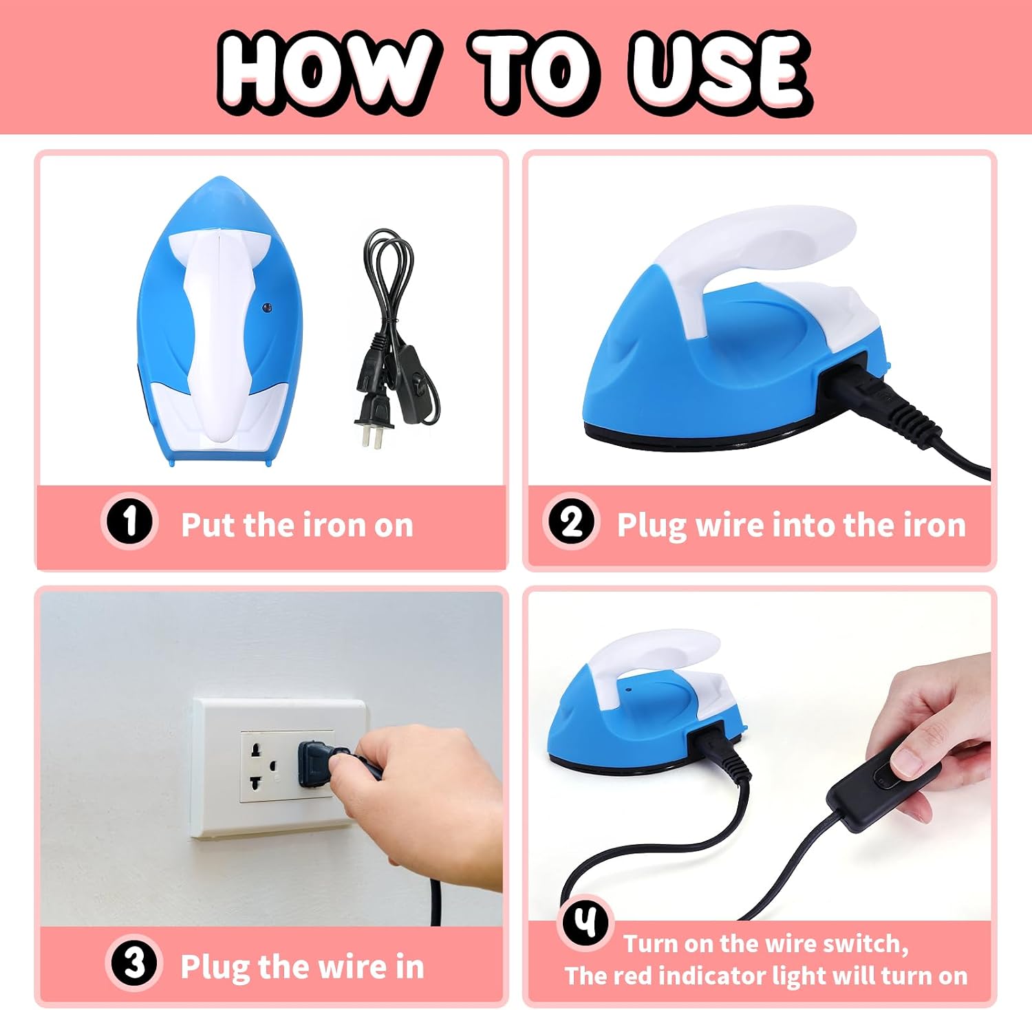 Naler Mini Iron for Crafts, Small Iron with Charging Base, Ideal Mini Craft Iron for Sewing, Patches, Fuse Beads, DIY Shoes & T-Shirts Heat Transfer Vinyl Projects (Blue)