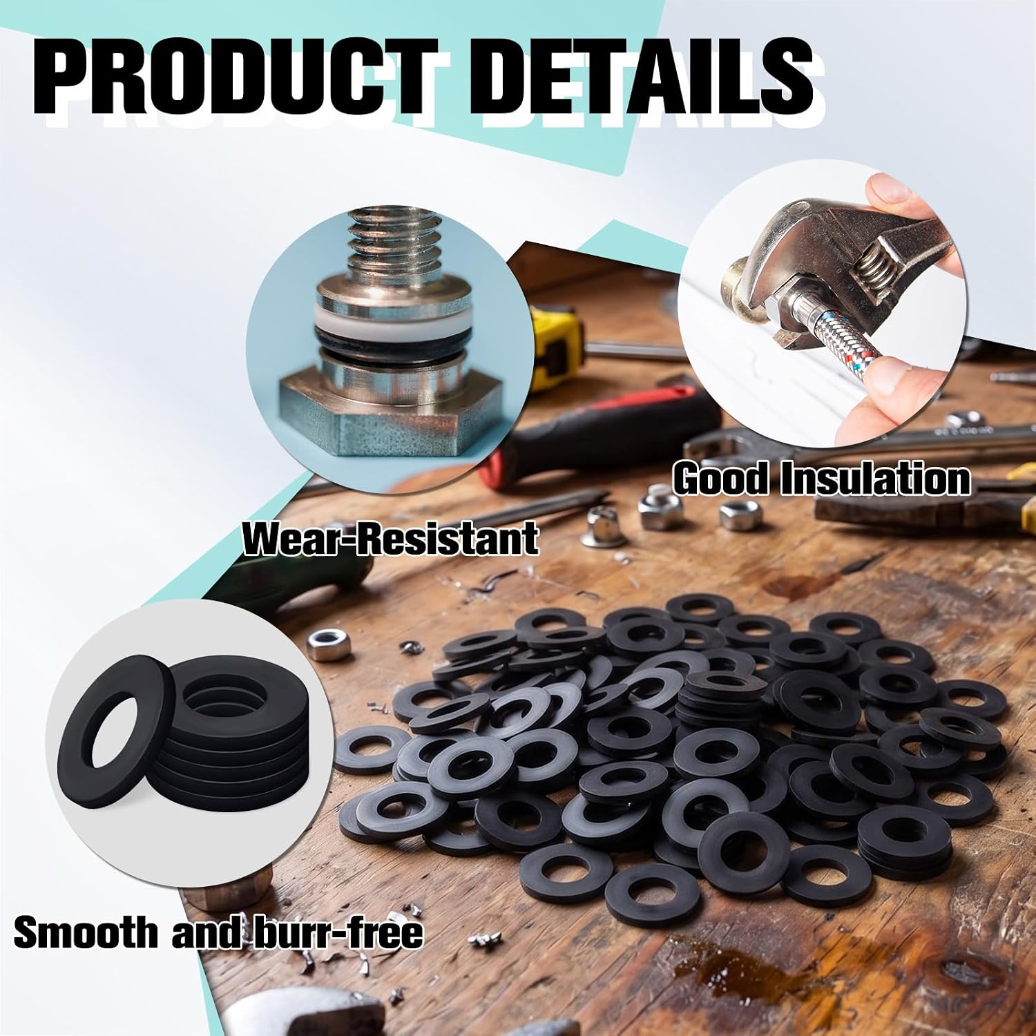 100 Pack M6 Black Nylon Flat Washers, 6mm ID 12mm OD 1mm Thick Plastic Insulating Gasket Sealing Spacers for Bolts Screws Electrical Plumbing