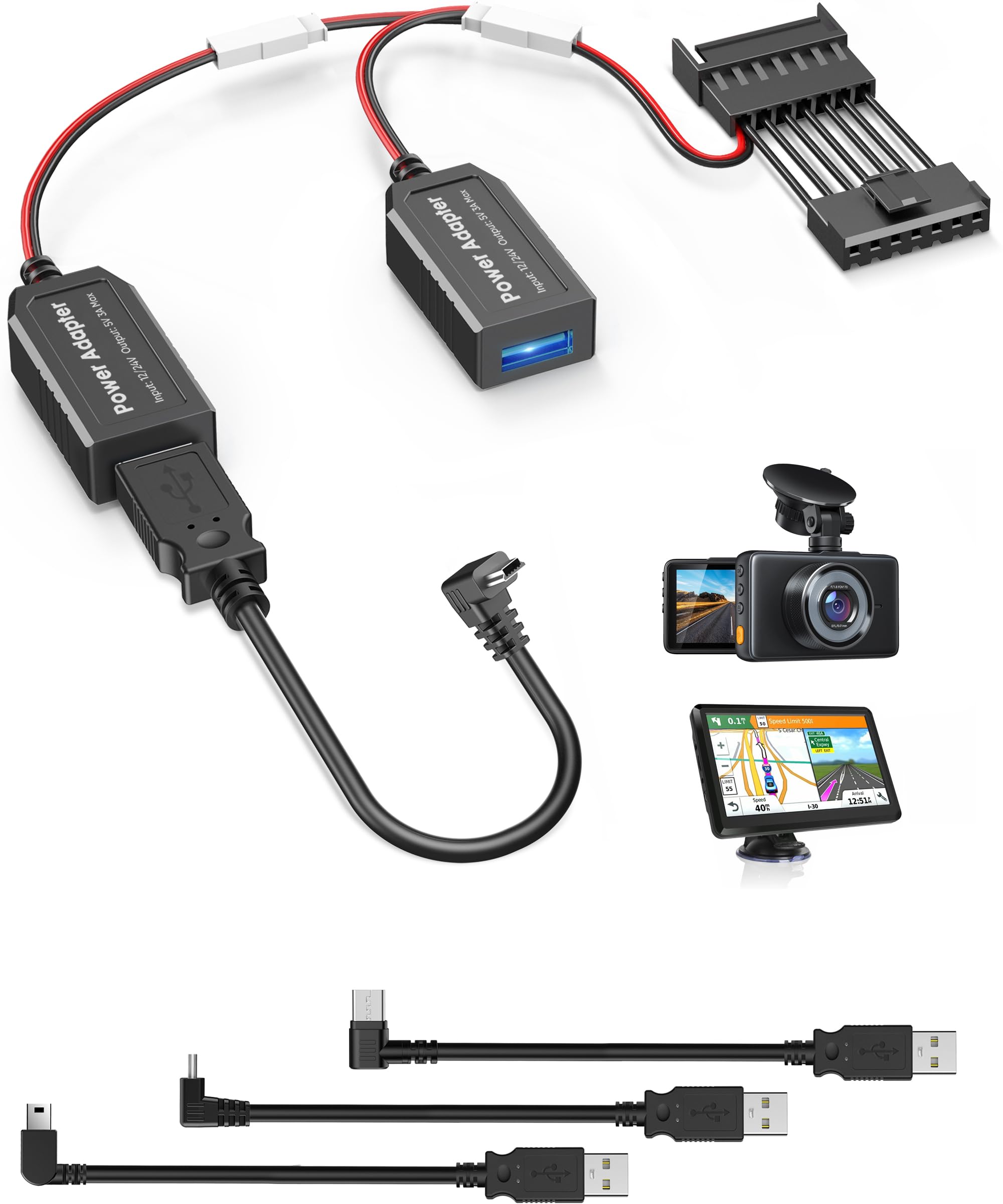 DashCam Power Adapter,(7P Type B)Fit Select Chevy/Ford/Honda/Lexus/Mitsubishi/Nissan/Toyota/Subaru,Connect to Auto-Dimming Rearview Mirror,Power Adapter Charging Cable for GPS Dash Cam Mirror Camera