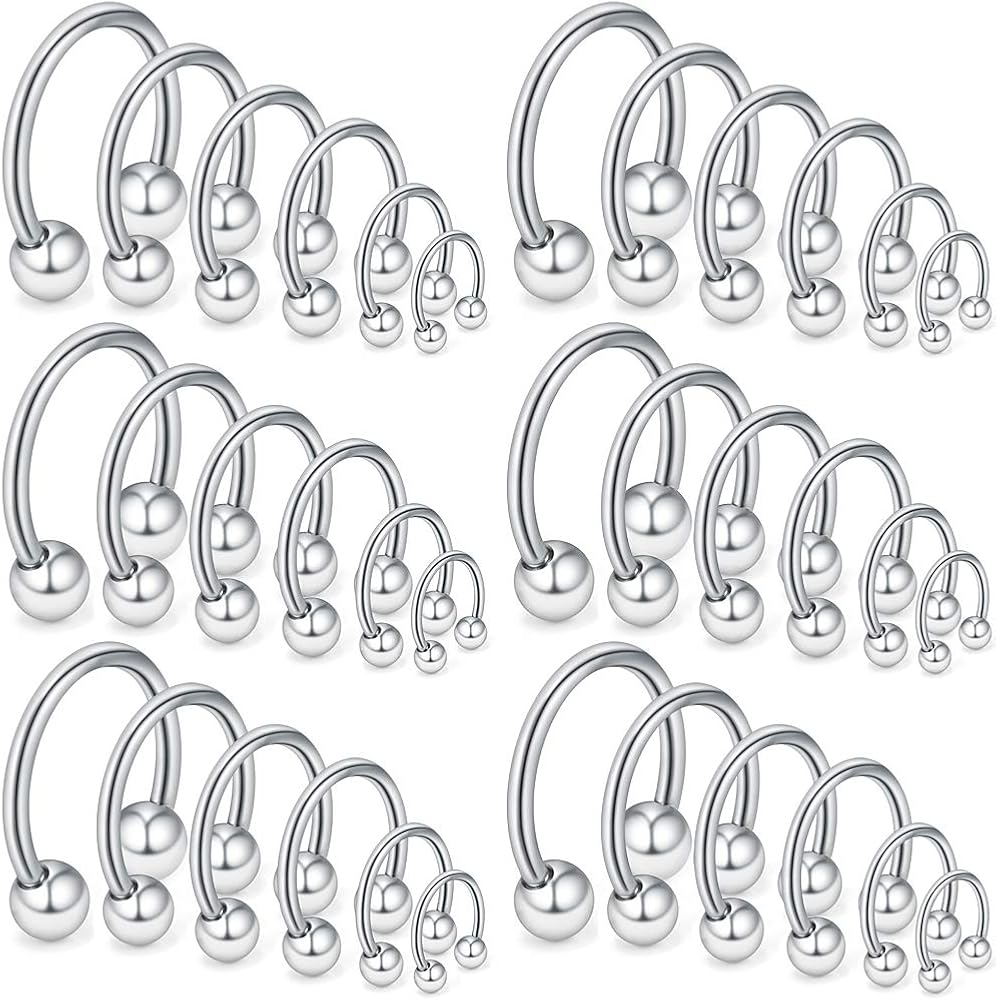 Ruifan 24-36 aretes de acero quirúrgico 16G 14G 12G para nariz tabique herradura ceja lengua labio pezón hélice tragus 0236-0748in