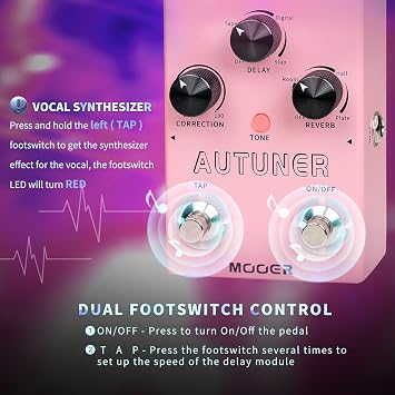 MOOER Autuner Vocal Effects Processor Voice Pedal Pitch Correction Reverb Delay Guitar Vocal Stompbox Microphone Amplifier for Guitarist Recording Live Performance Singing Streaming (MVP1)