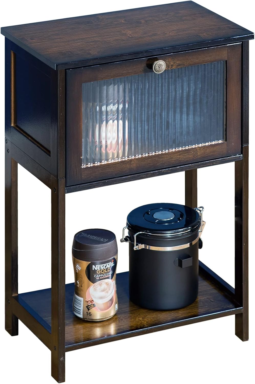 YONGZAO 2-Tier Bamboo End Table with Storage Drawer