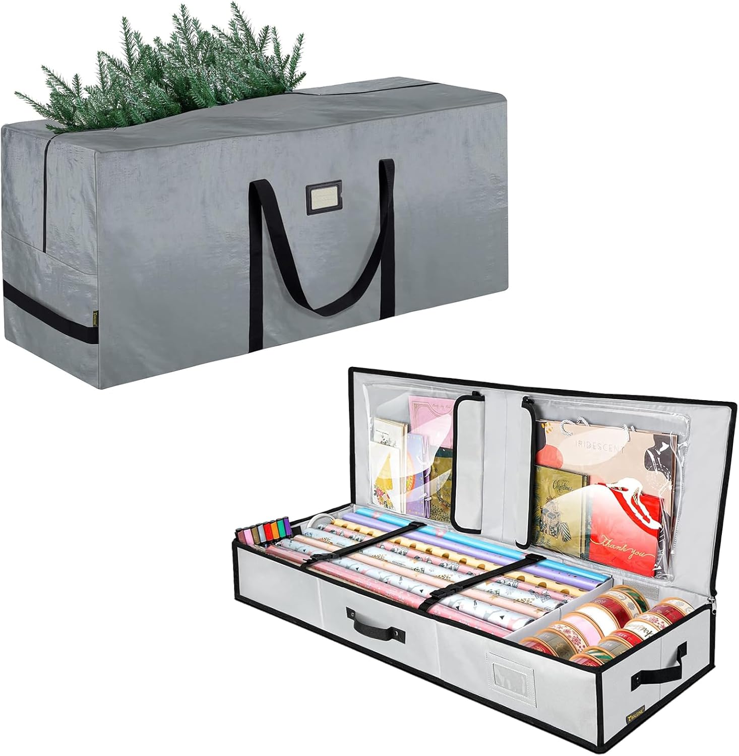 BALEINE 7.5ft Christmas Tree Storage Bag + Christmas Wrapping Paper Storage Organizer