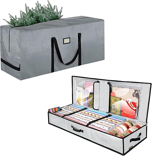 Bolsa de almacenamiento para árbol de Navidad de 7.5 pies + organizador de almacenamiento de papel de regalo de Navidad