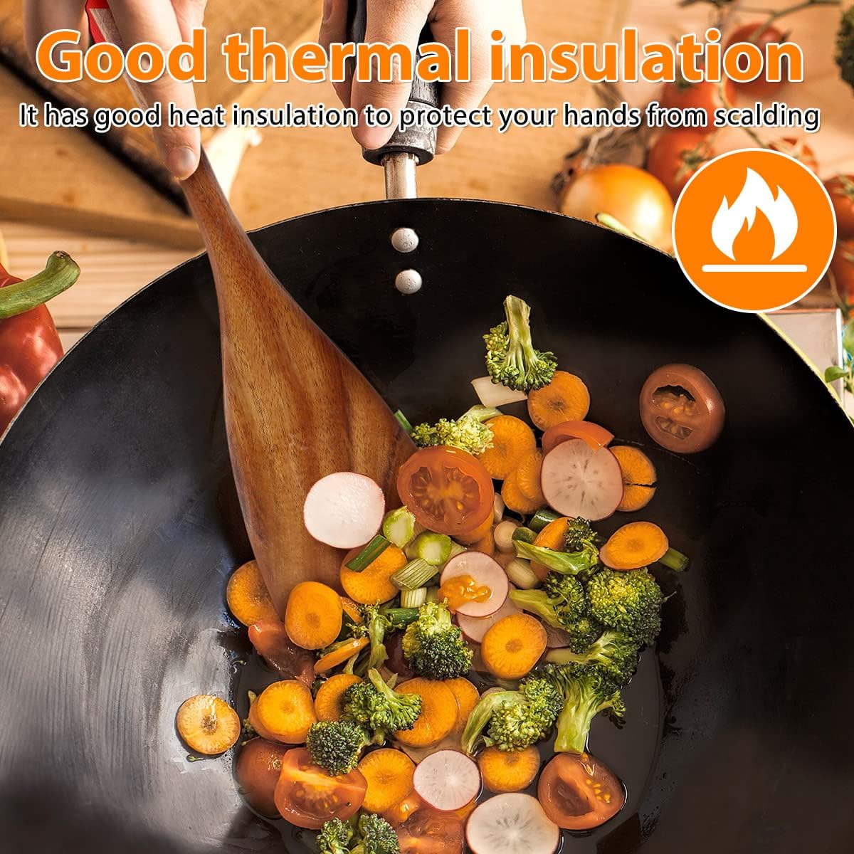 12Pcs Teak Spoons Set Sturdy Cooking Utensils Set with Hanging Hole Wooden Spoons Wood Spatula Spoon Comfortable Grip Colander Fork Set for Kitchen Cooking