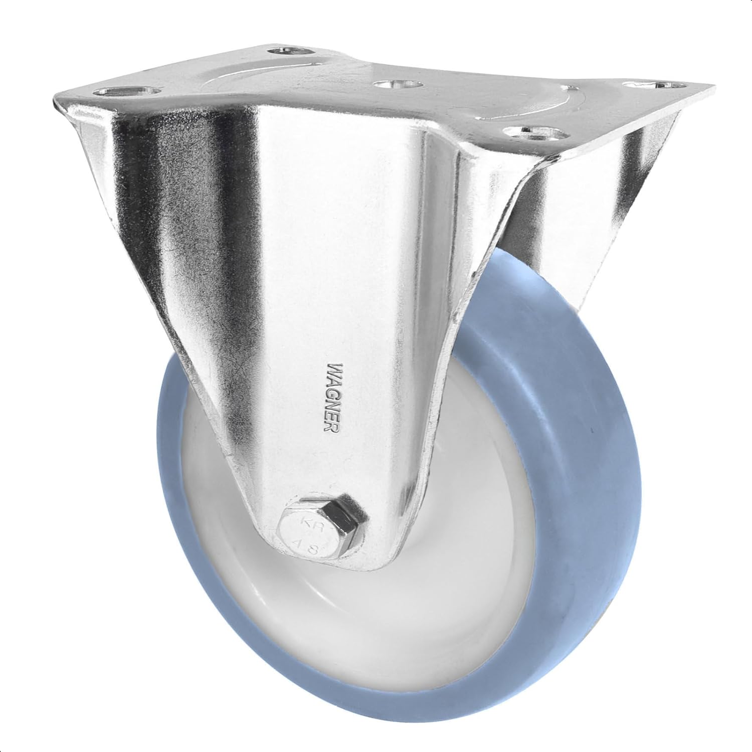 WAGNER 04860001 Furniture Castor Diameter 100 mm, Height 130 mm, Galvanised Steel, Blue/White, Screw-On Plate 85 x 105 mm, Load Capacity 70 kg