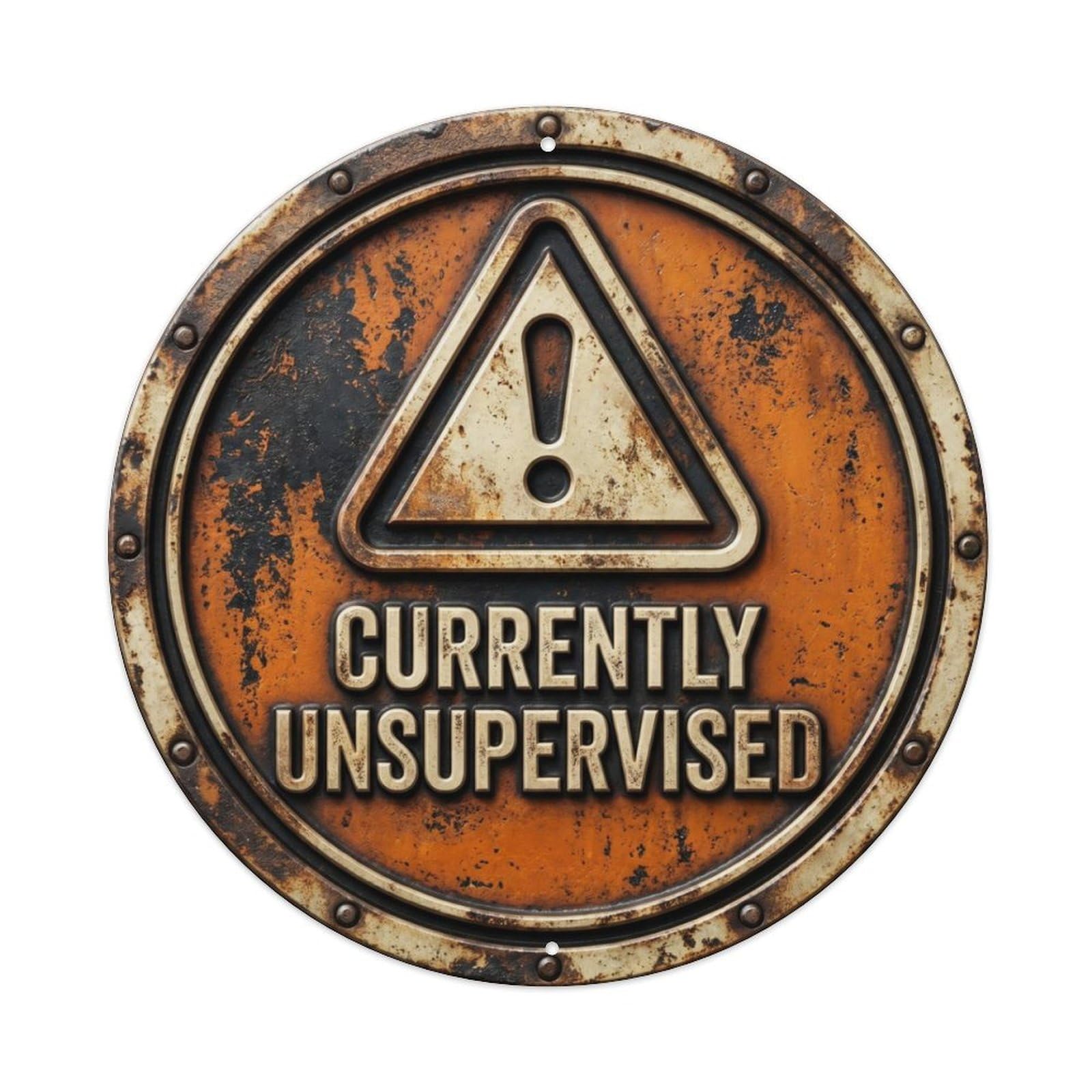 Currently Unsupervised Vintage Indoor Display Retro Slogans Vintage Metal Tin Sign Plaque Wall Decor for Cafe, Club, Garden Round Metal Poster 8x8Inch