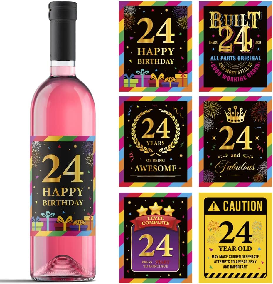24th Birthday Wine Labels - 24 Anniversary Bottle Labels 24th Birthday - 2002 Wine Stickers Cheers to 24 Years - 24 Party Decorations - 2002 Party Favor