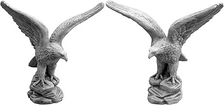gartendekoparadies.de Eagle Set Left & Right - Set of 2 Cast Stone Eagles, H. 55 cm, 25 kg each, Frost-resistant, Grey (Set of 2 Left + Right)
