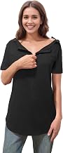 Chemo Port Shirts for Women 2 Side Snaps Short Sleeve Port Access Shirt Soft Dialysis Breast Cancer Recovery Clothing
