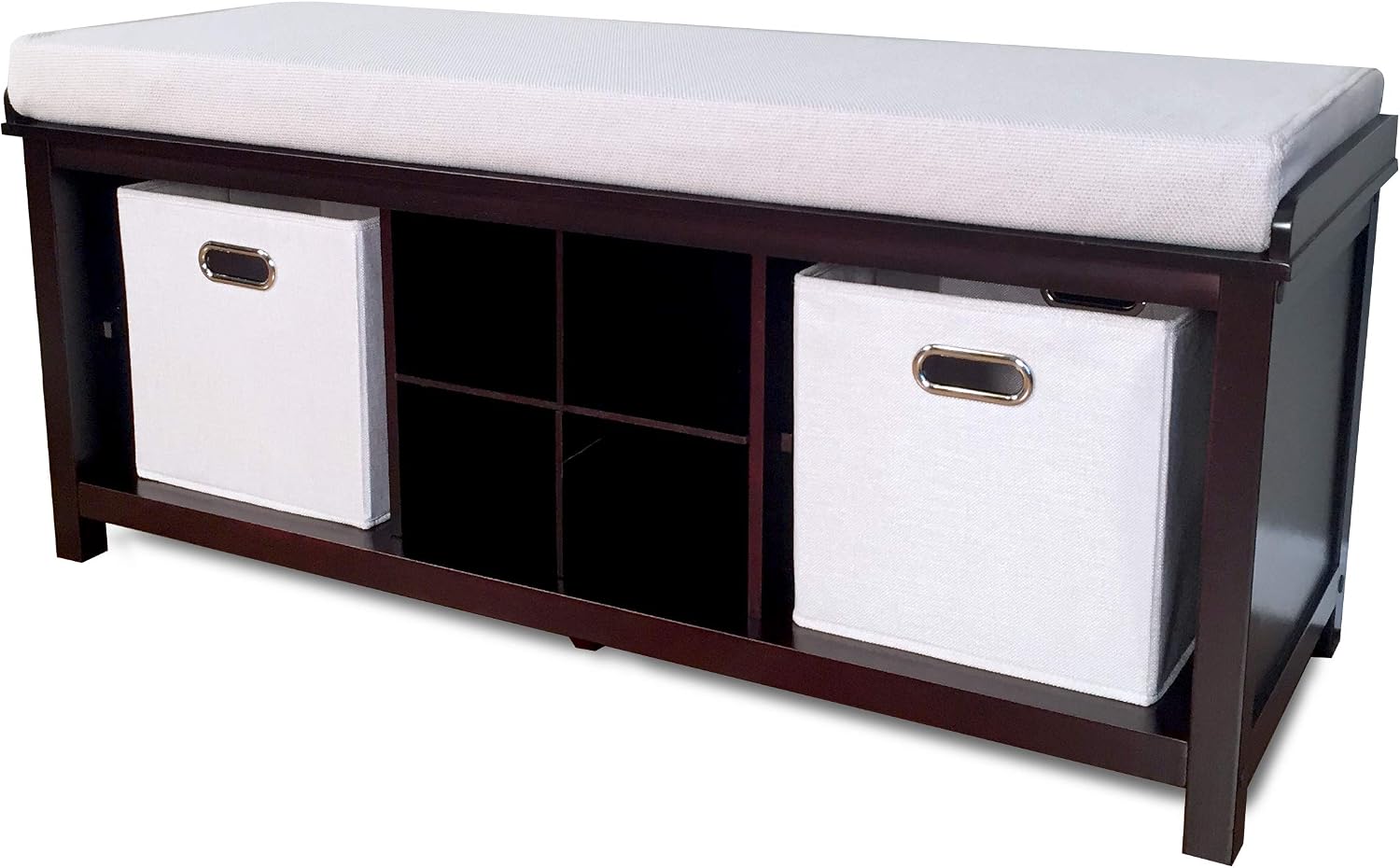 John Louis Home Wood Shoe Storage Bench with 2 Bins and 4 Shoe Divider (Espresso)
