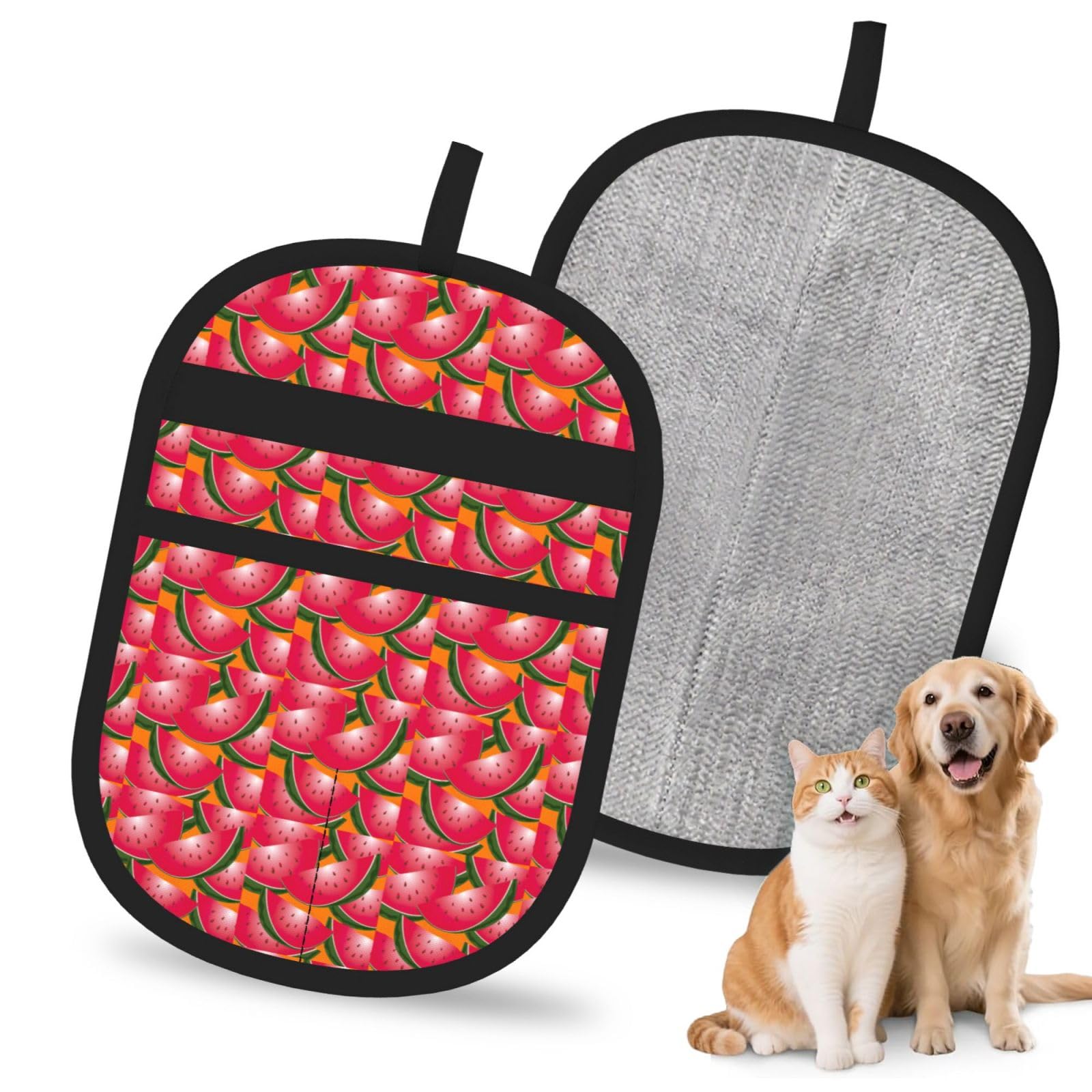 Ripe Watermelon Slice Print Pet Hair Remover Gloves Dogs Cats Grooming Cleaning Bath Washing Reusable