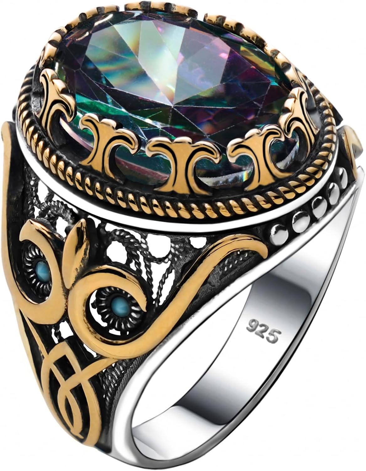Alpha Rock Genuine Solid 925 Sterling Silver Accented with Bronze and Stone, Authentic Vintage Turkish Ottoman Style Ring for Men
