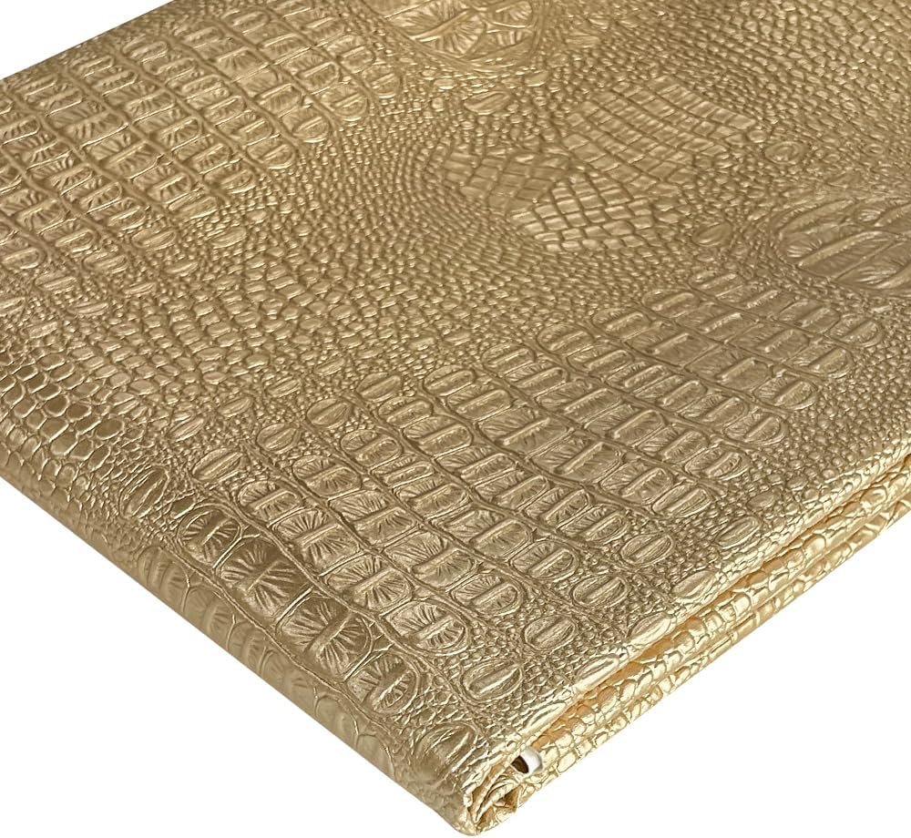 Crocodile Pattern Faux Leather Fabric 36"x54" Marine Vinyl Soft Alligator Skin Synthetic Leather for DIY Upholstery, Crafts, Handbags, Furniture Car Wrapping -Sold by The Yard (Gold, Cut by The Yard)