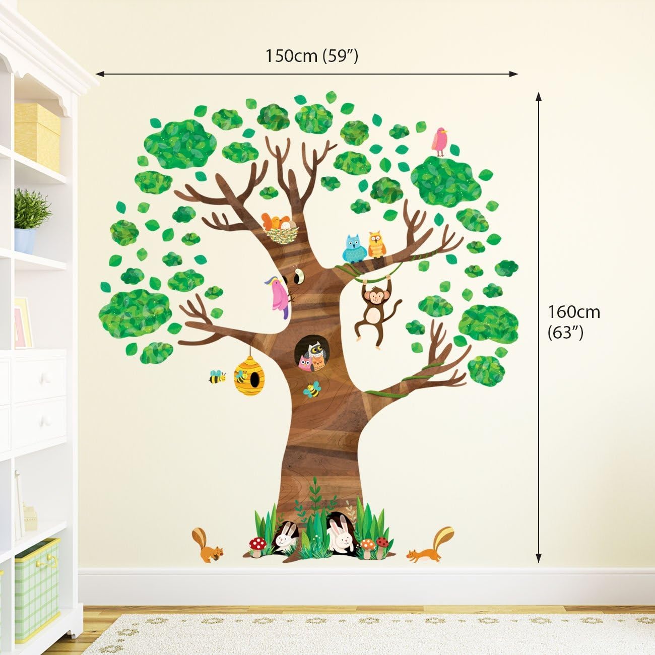 DECOWALL DL4-1709 XLarge Giant Tree and Animals Kids Wall Decals Wall Stickers (59x63 inch) Peel and Stick Removable Wall Stickers for Kids Nursery Bedroom Living Room