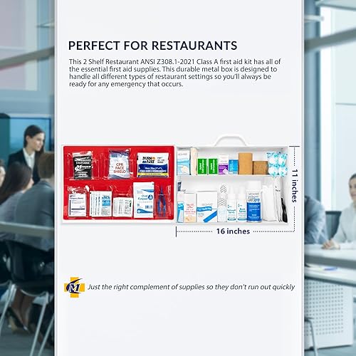 Miniatura 10 de MFASCO Kit de primeros auxilios para restaurante OSHA Clase A 2021, caja de plástico con goma sellada, incluye vendajes azules y suministros para el