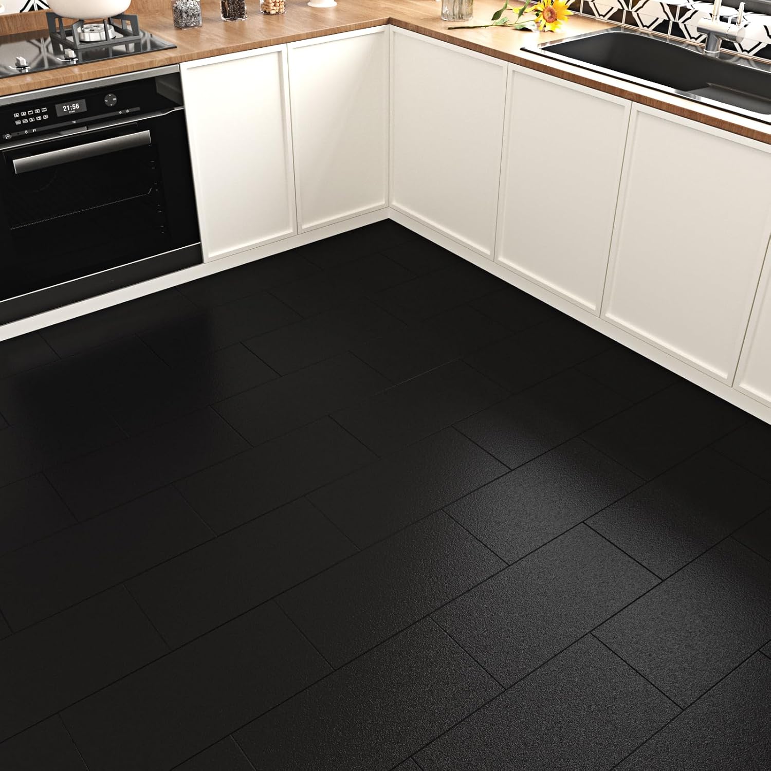 White Vinyl Flooring Roll Removable Tile Sticker Bathroom Waterproof Floor Tile Self Adhesive Floor Pops 15 Pcs 12"x24" Laminate Vinyl Sheet Flooring for Garage Basement Kitchen RV Bedroom