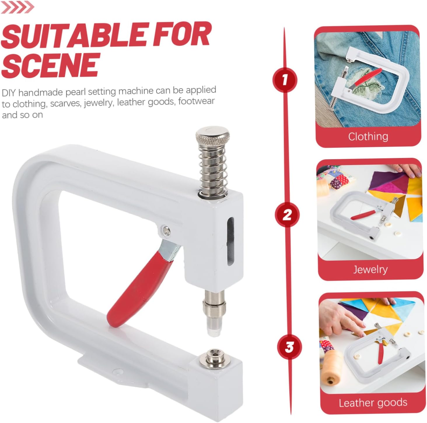 Uonlytech Pearl Beading Machine Hand Press Rivet Beading Tool for Clothing Jewelry Supply Diy Craft