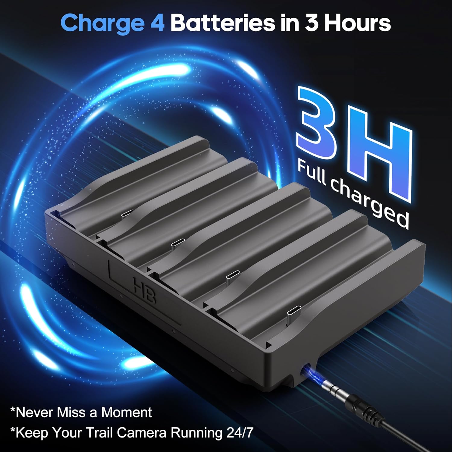 Fulpower Battery Charger Kit for Reveal Trail Camera, 4X 6000mAh Batteries & 4-Slot Charger for Reveal Cellular Ultra/Pro/X/Gen 3.0/XB/SK