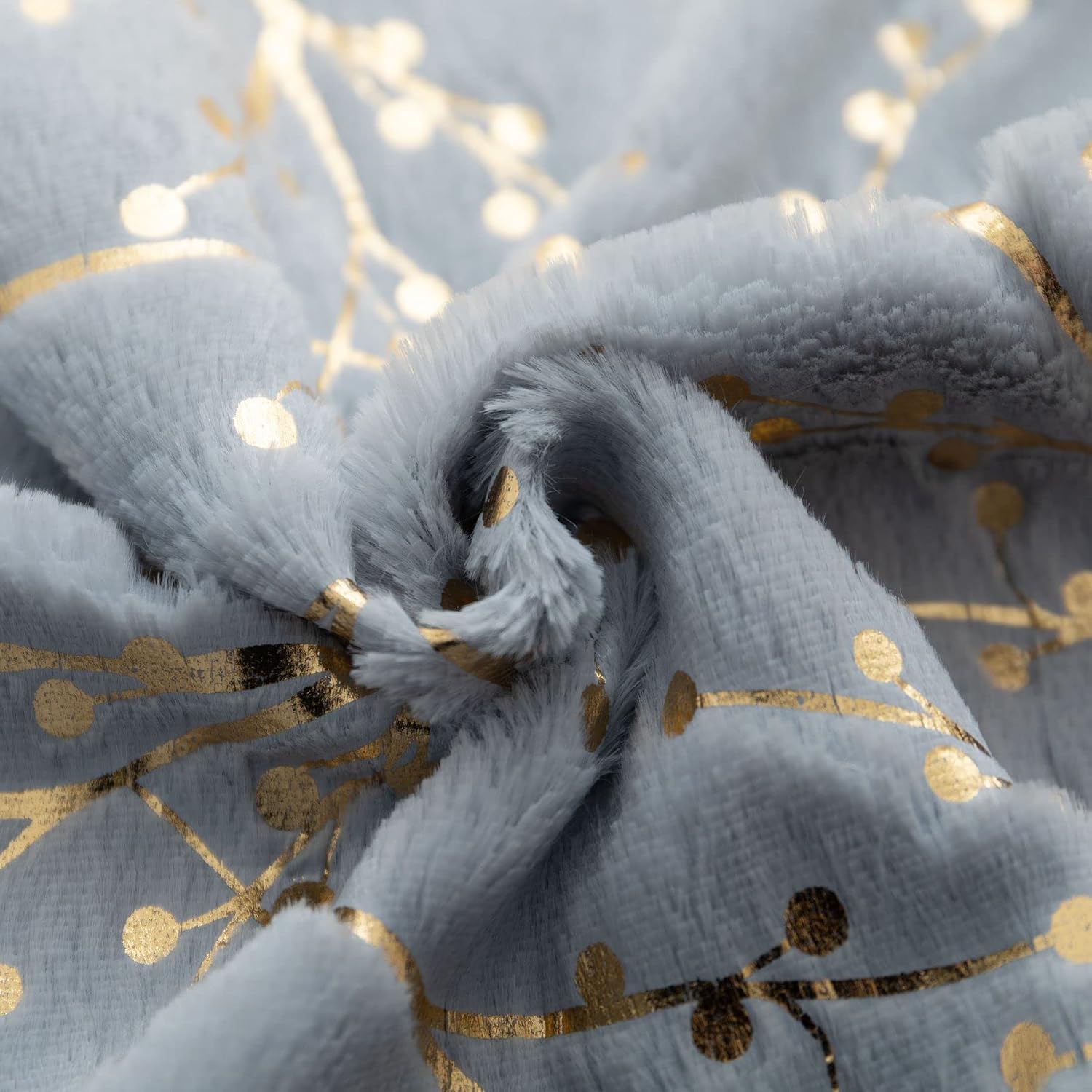LIGICKY Set of 2 Fluffy Grey Faux Fur Pillow Covers with Gold Branches Glitter Printed Throw Pillows Decorative Soft Furry Sparkling Square Cushion Cases for Sofa Bedroom Party Décor, 16 x 16 inch image 4
