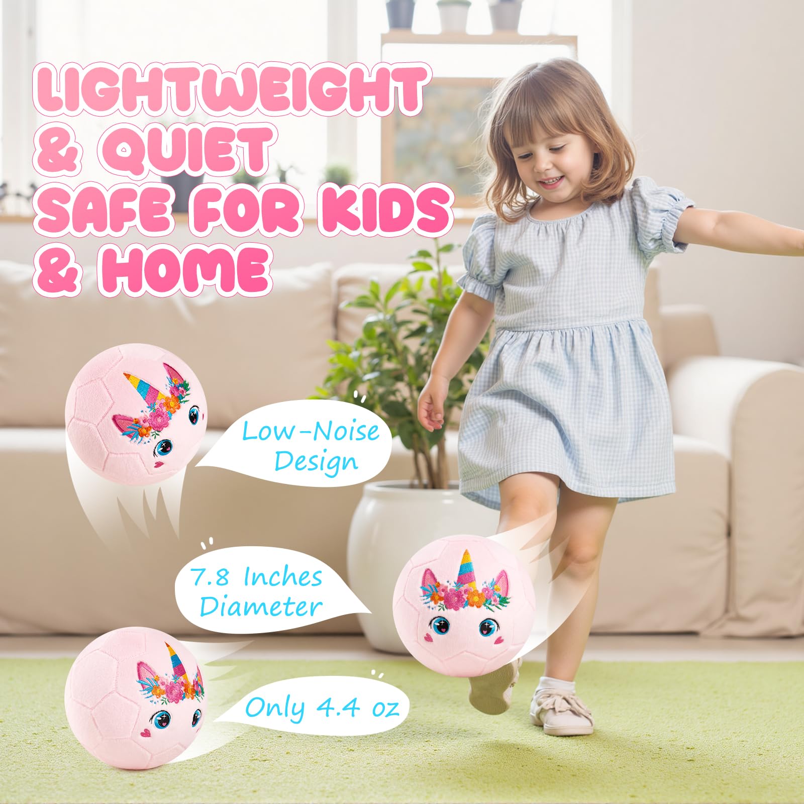 U&C Planet Soft Plush Size 3 Football for Kids 1-6 Years, Unicorn Design with Hand Pump, Quiet Toddler Football Toy - Image 3