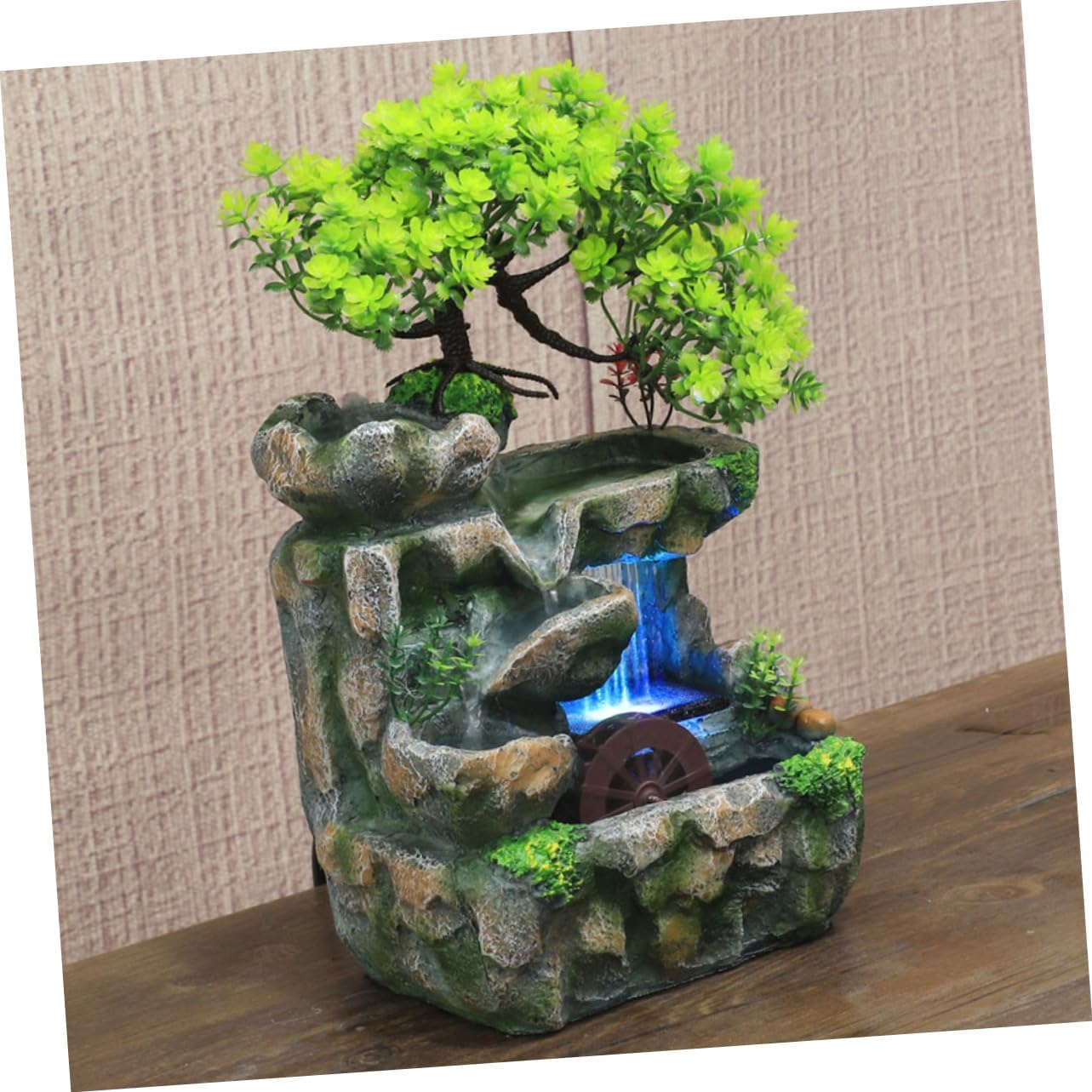 TEHAUX Small Indoor Water Feature Resin Desktop Fountain with Silent Motor Stylish Mini Zen Waterfall for Home Office Decor Tranquil Flow Tabletop Fountain with US Plug Relaxation and