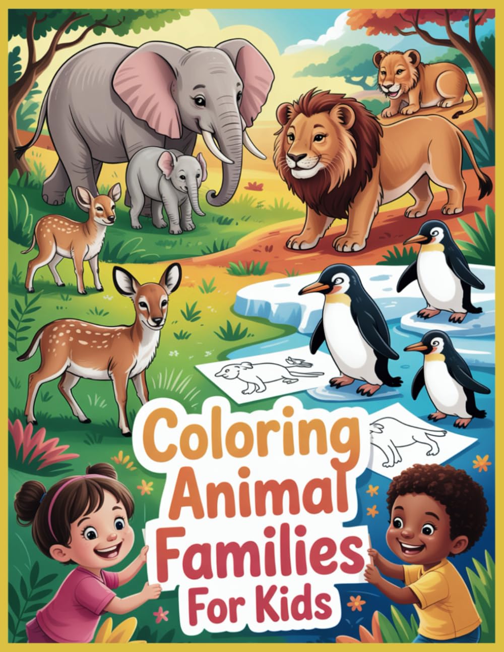 Coloring Animal Families for Kids: 40 Pages with Cubs, Kittens, Puppies, Lambs, Piglets and Their Parents for ages 4+