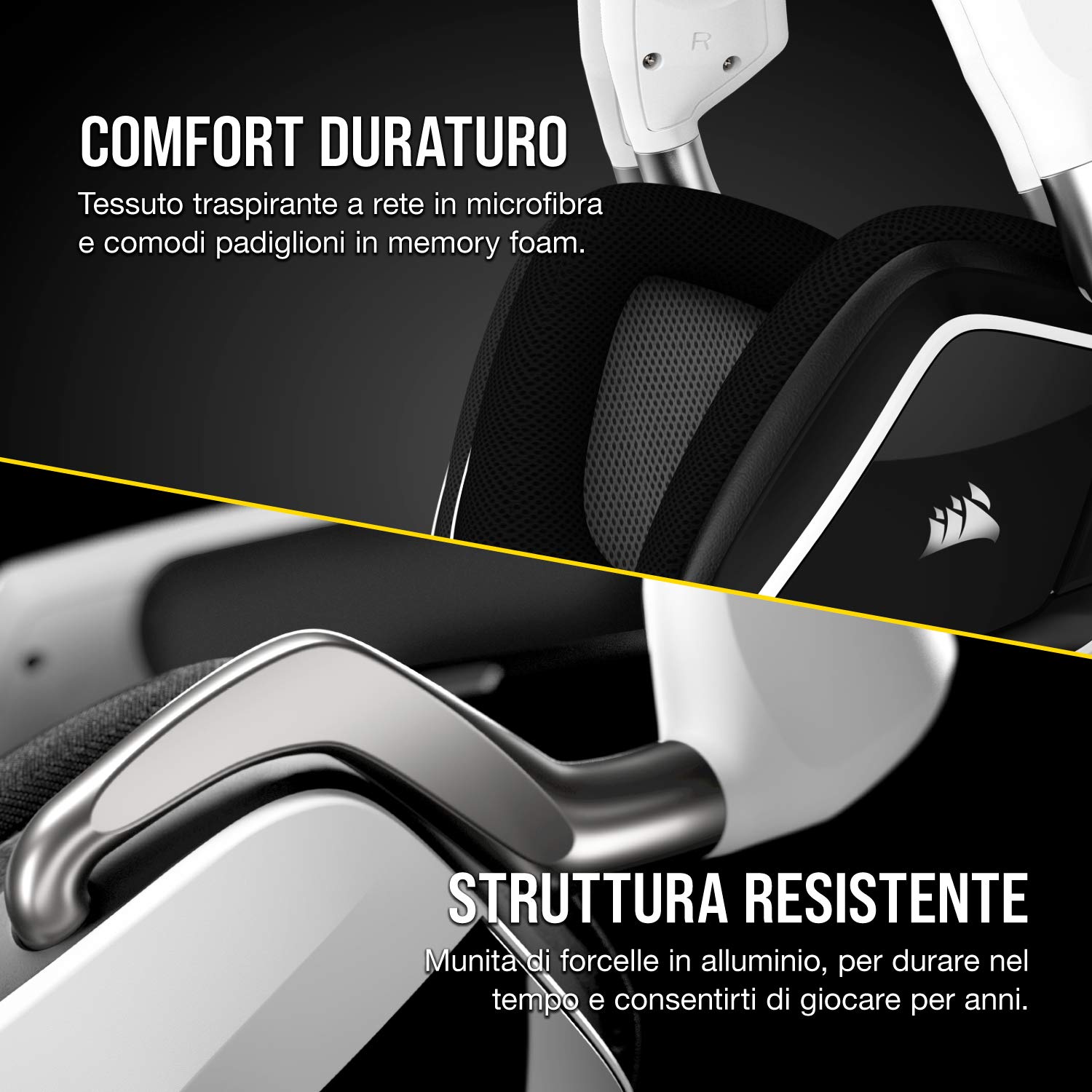 Corsair VOID ELITE Wireless Cuffie Gaming con Microfono, Audio 7.1 , Wireless 2.4 GHz a Bassa Latenza, 12 metri di portata, Personalizzabili Illuminazione con PC, PS4 Compatibilità, Bianco