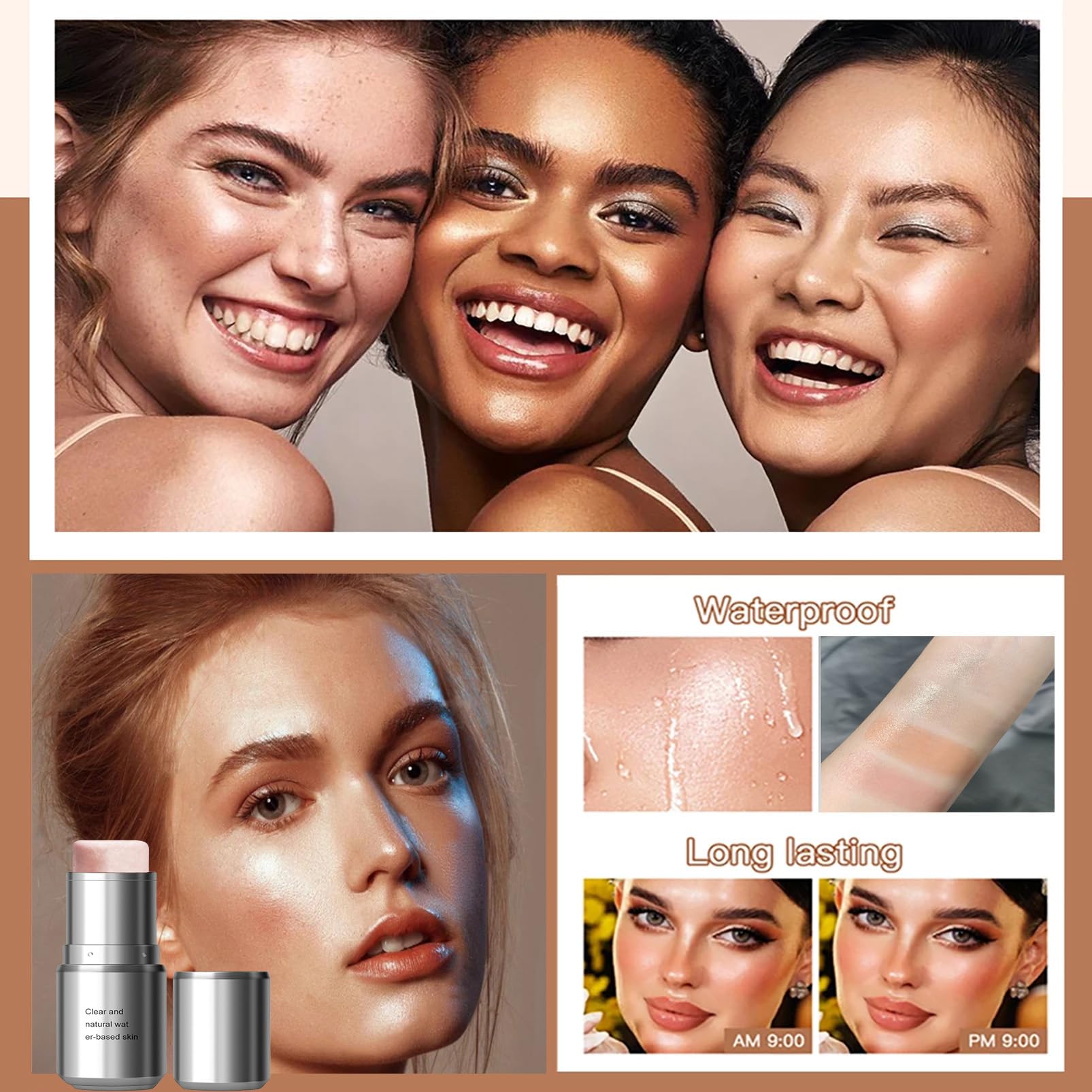 Highlighter Stick, Natural Dewy Champagne Face Highlighter Contour Stick for Glass Skin Glow Balm Makeup Lightweight Stick - Image 4