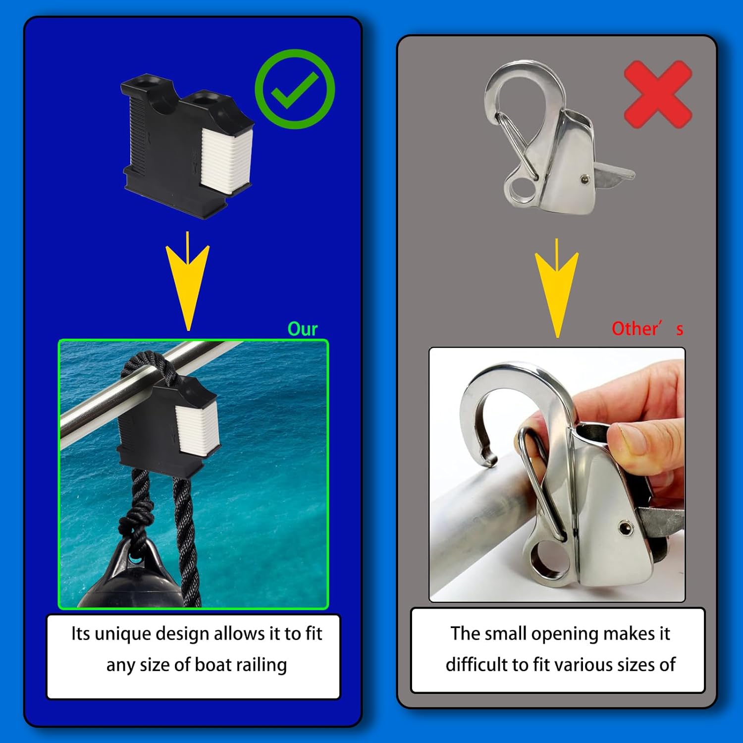 4 Pack Boat Fender Clips Boat Rail and Cleat Fender Hanger Adjuster Clips Quick Connect and Release Fender Lines Black Boat Accessories