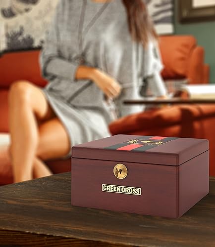 Miniatura 6 de GREEN CROSS Caja de almacenamiento de madera de alta calidad, caja decorativa con llave extraíble de cerámica con accesorios para regalo, hogar y