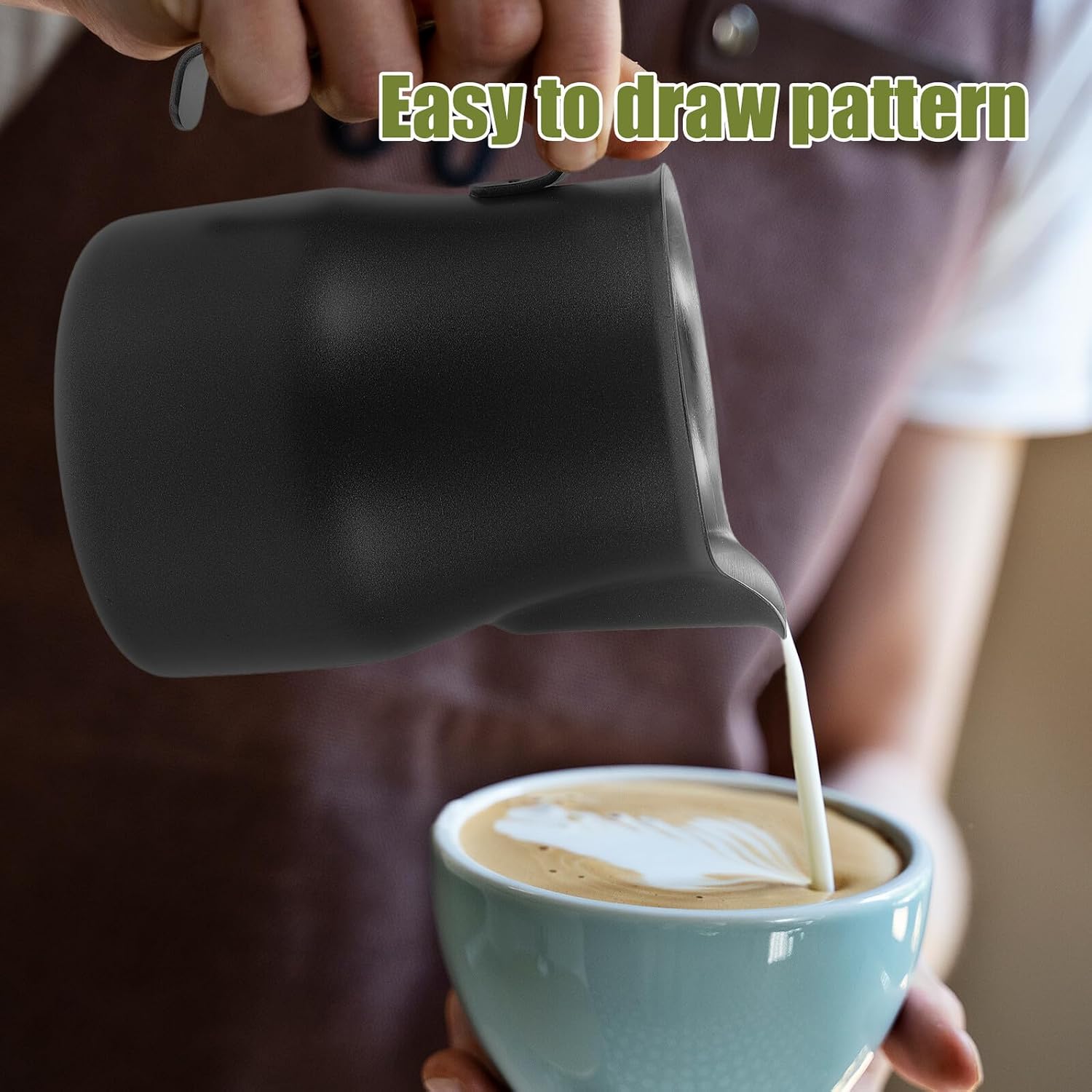 Embossed Stainless Steel Milk Frother Cup for Espresso Machines Textured Latte Art Pitcher Jug for Precise Coffee Frothing Metal Milk Steaming Cup for Cappuccino and Latte