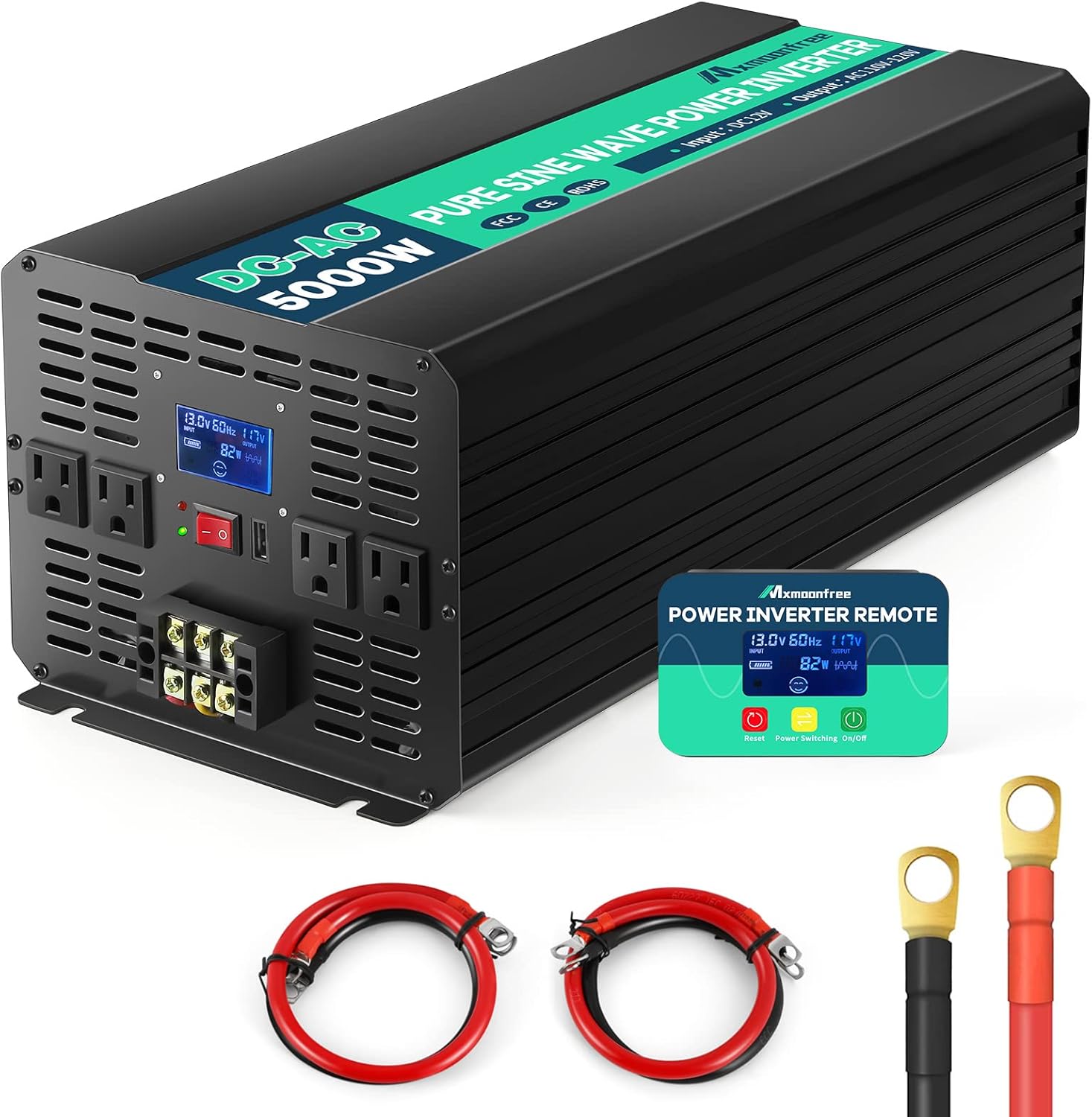 Amazon.co.jp: Mxmoonfree インバーター 正弦波 5000W 12V カーインバーター LCDリモコン付き 瞬間出力 ...
