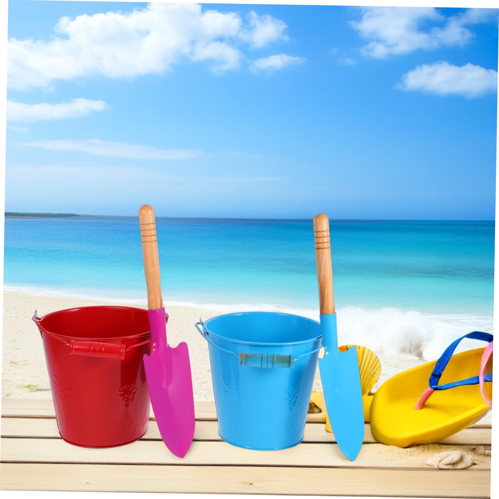 Beach Bucket Toy 4pezzi in Ferro con Shovel per Bambini | Atmosfera Estiva, Giocattoli da Spiaggia e Outdoor, Secchiello Leggero con Manico Robusto Colore Casuale