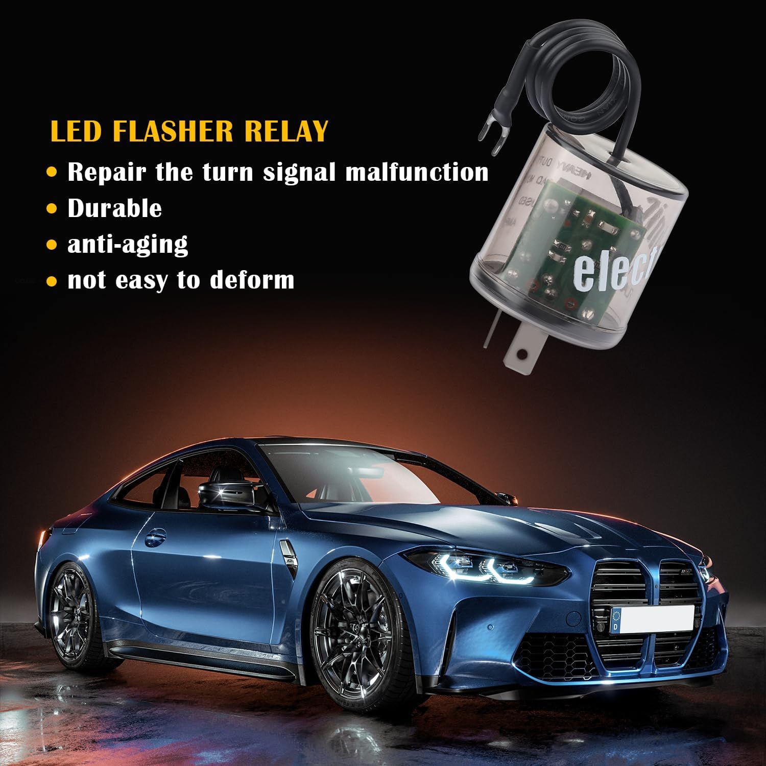 2Pin LED Flasher Relay with Ground Wire,12V Car Flasher Relay for Fixing LED Turn Signals Flickering,Universal LED Blinker Relay Car Accessories for Car,Truck,SUV(2PCS)
