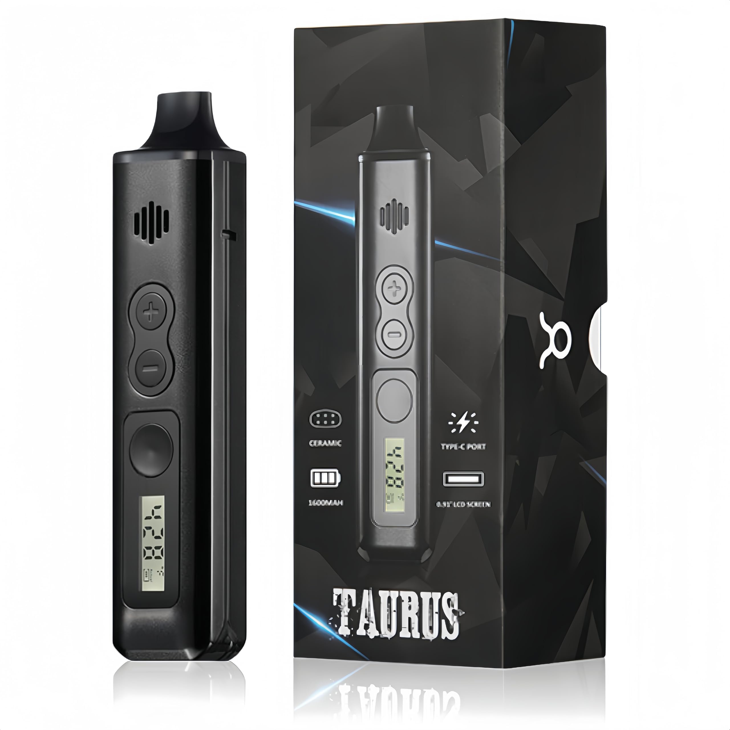 KinZon Vaporisateur Taurus pour herbes sèches, affichage OLED et contrôle de la température, chambre chauffante en céramique, chauffage rapide en 40s (Noir)