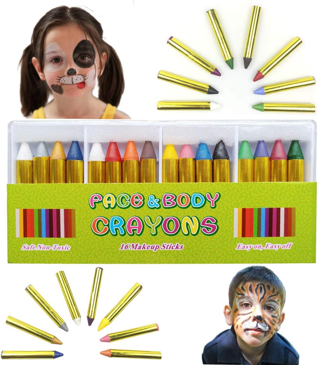 Jofan 16 Colors Face Paint Crayons Halloween Makeup Body & Face Painting Kits for Kids Party Favors Cosplay