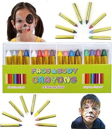 Amazon Jofan 16色 フェイスペイントクレヨン ハロウィン メイクアップ ボディ フェイスペイントキット 子供用 パーティー 記念品 コスプレ クレヨン 文房具 オフィス用品