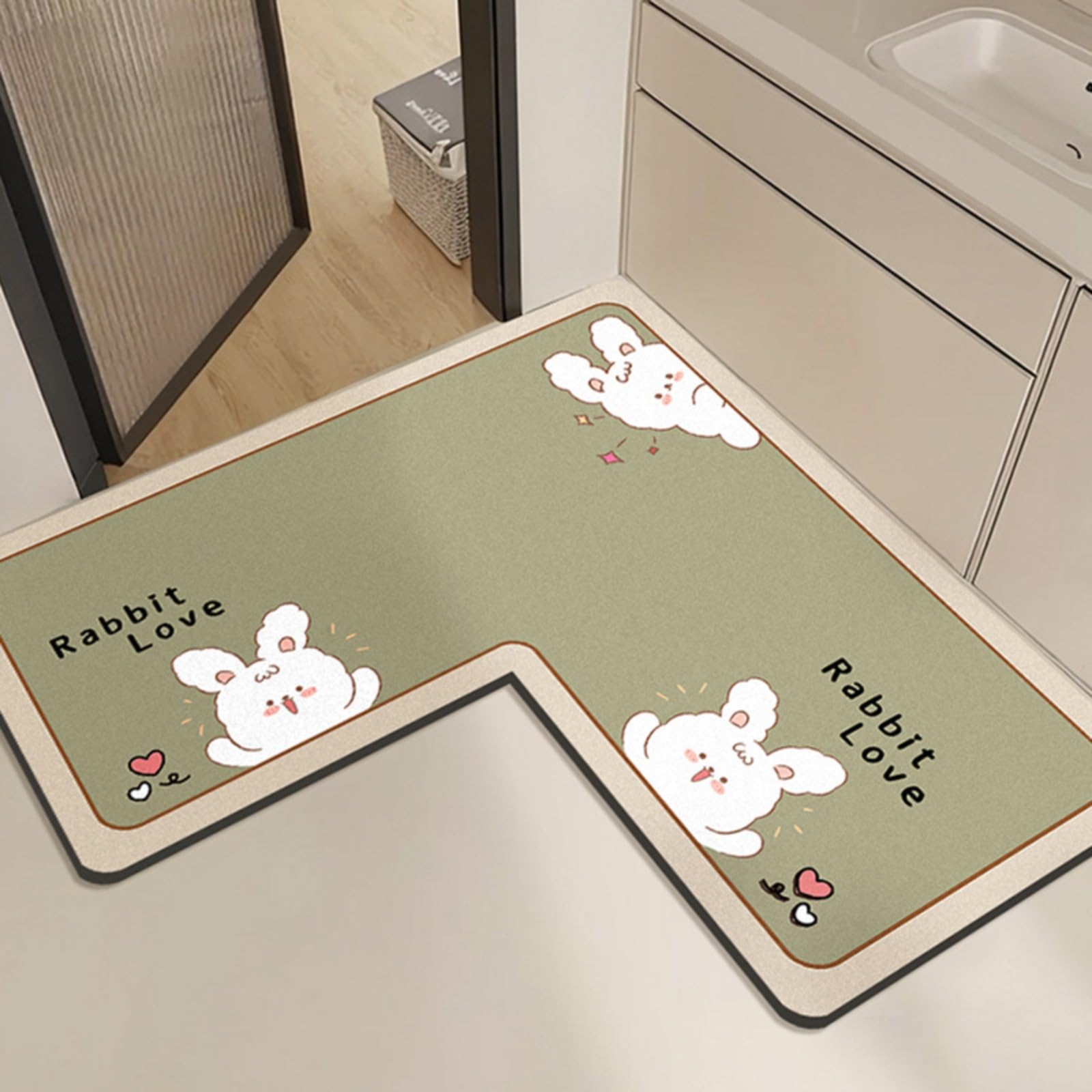Tapis de bain en L antidérapant 70x70cm tapis cuisine fleuri devant évier