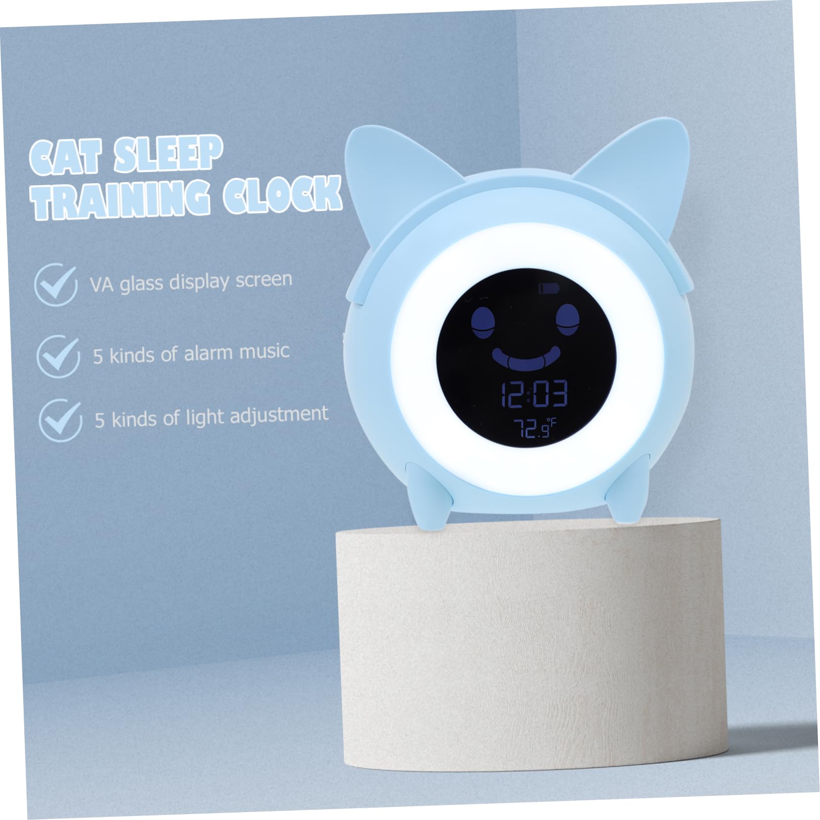 Kinderwecker mit Nachtlicht aus Kunststoff Blau Elektronischer Schlafwecker und Kleine Nachtlampe Modernes Design für Kinderzimmer und Schlafzimmer zu Hause