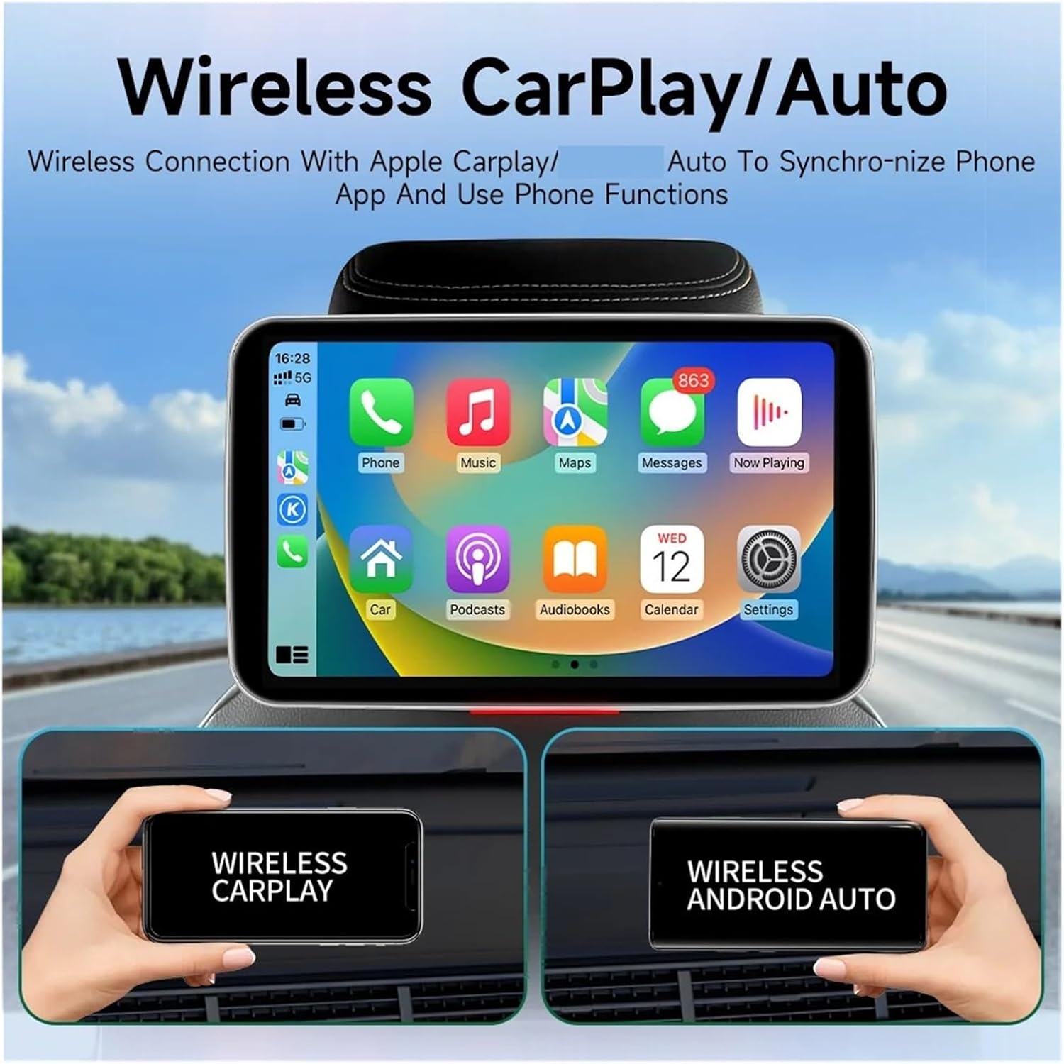 Car Screens Rear Seat TV Screen Headrest Monitor Auto CarPlay WiFi Movie Online Video Player Easy Setup for Trips
