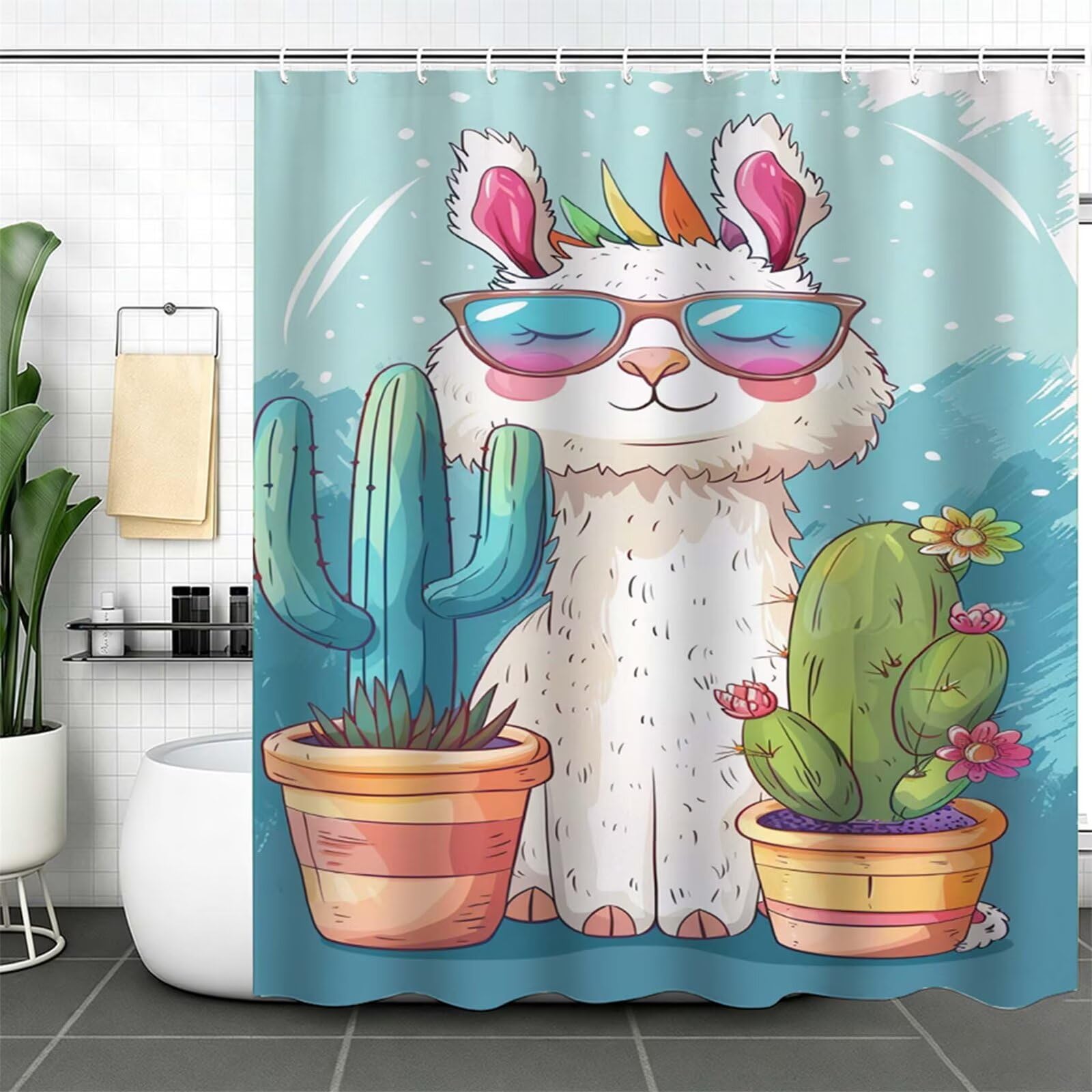 Turchese Tenda Doccia 200x200cm,Tenda per Doccia Tessuto Poliestere Impermeabile Asciugatura Rapida con 12 Anelli,Tende Finestra Bagno e Vasca Pieghevole per Angolare Casa Shower Curtain animale J-342