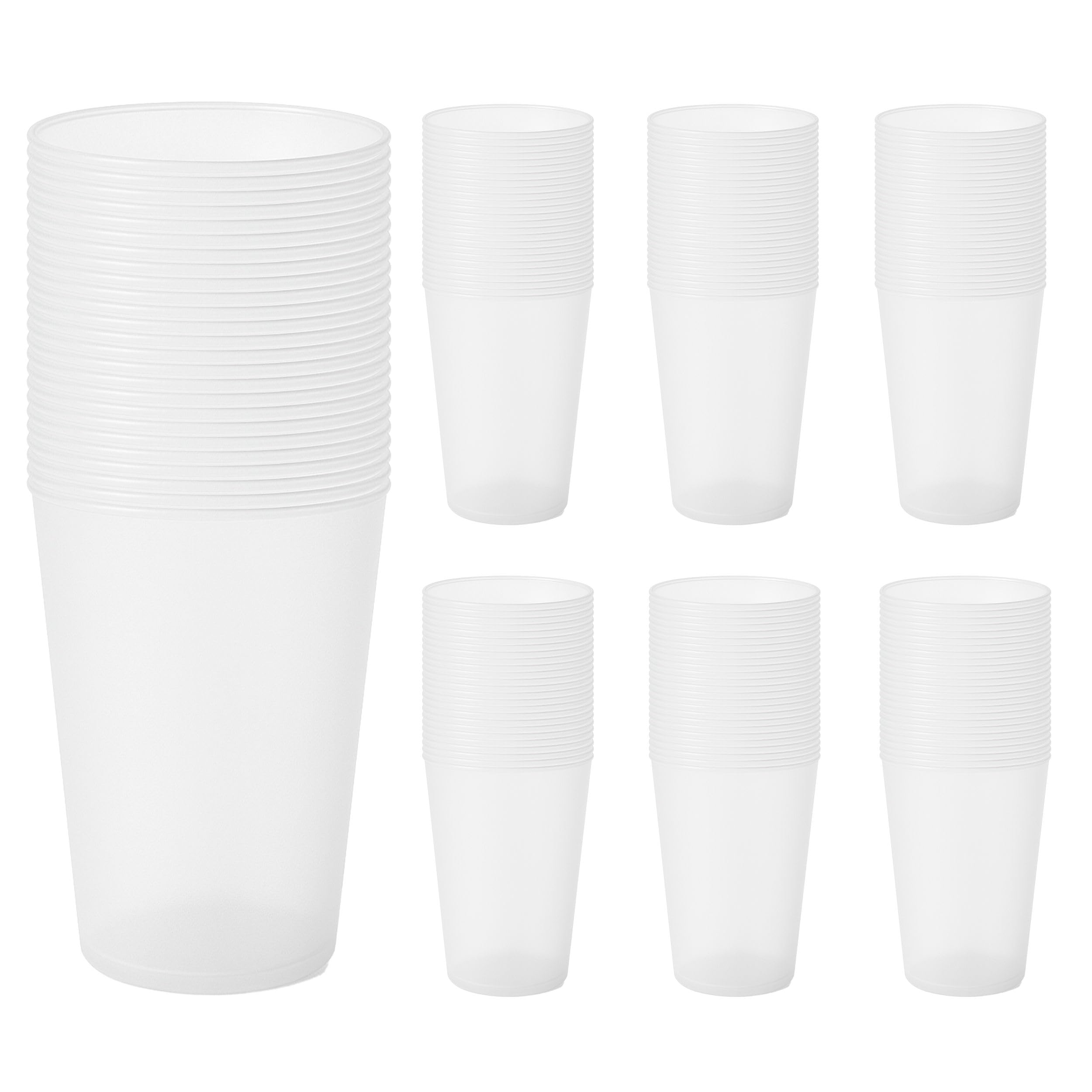 Vasos Plástico Duro 500 ml - 50, 100 ó 450 Vasos - Reutilizables de Polipropileno Eco Sin BPA – Multicolor para Fiestas, Camping y Oficina – Ideales para Sidra, Cubatas, Cerveza (450, Transparente)